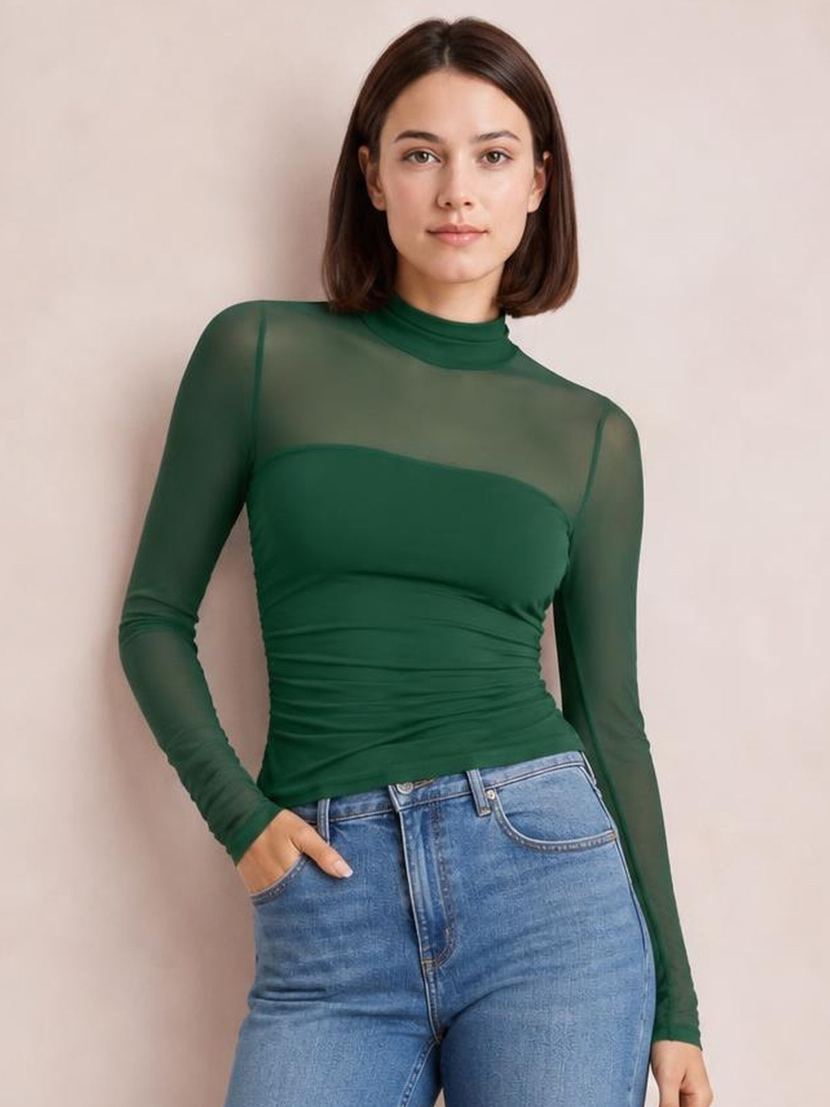 Mock Neck Long Sleeve Top · Studio Prop Pose