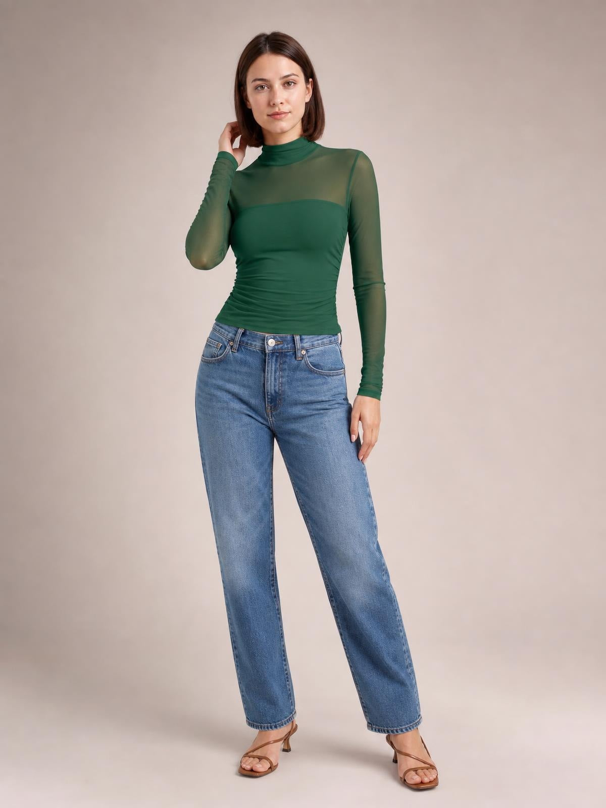 Mock Neck Long Sleeve Top · Medium / Three-Quarter