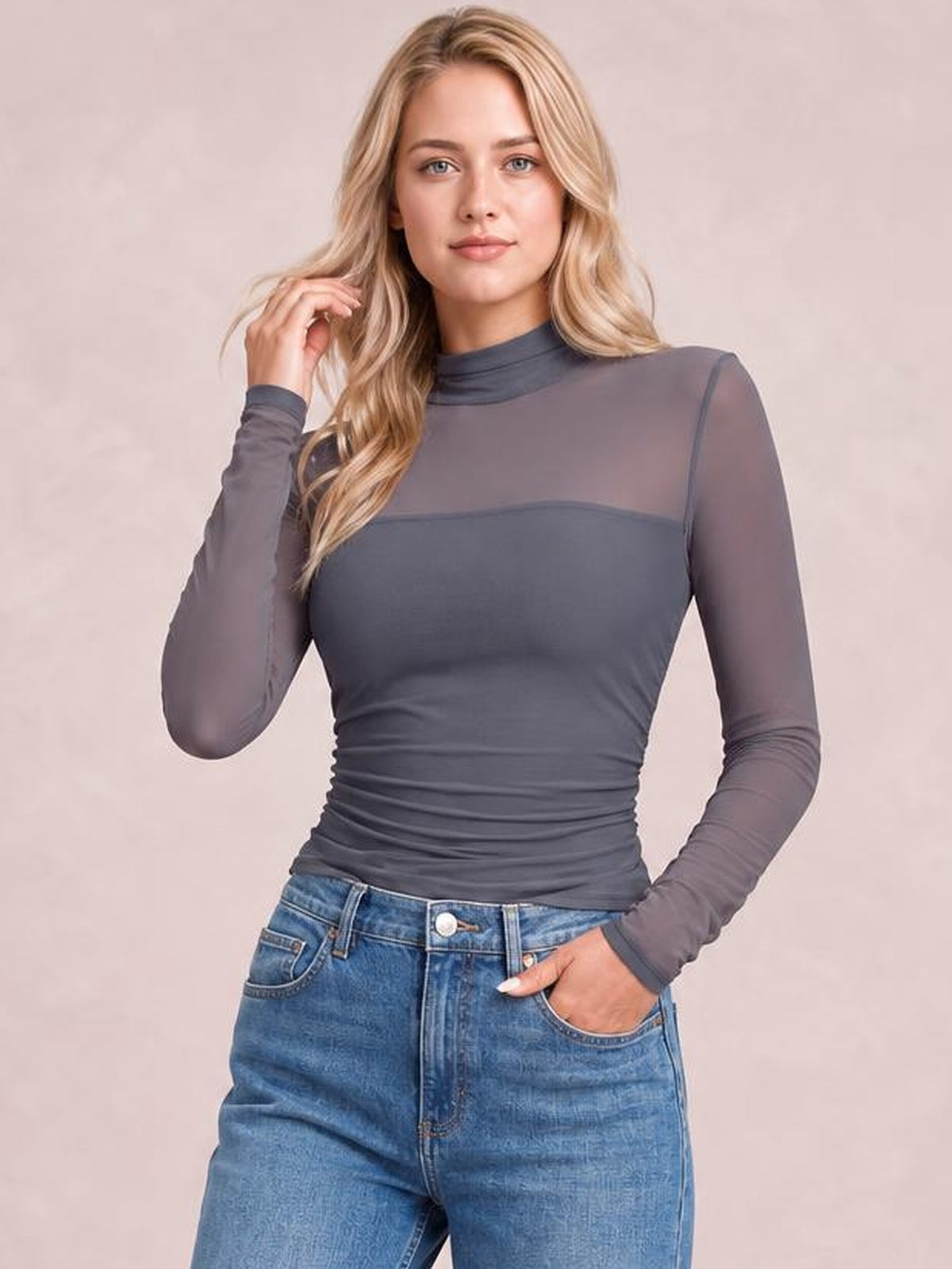 Mock Neck Long Sleeve Top · Medium / Three-Quarter