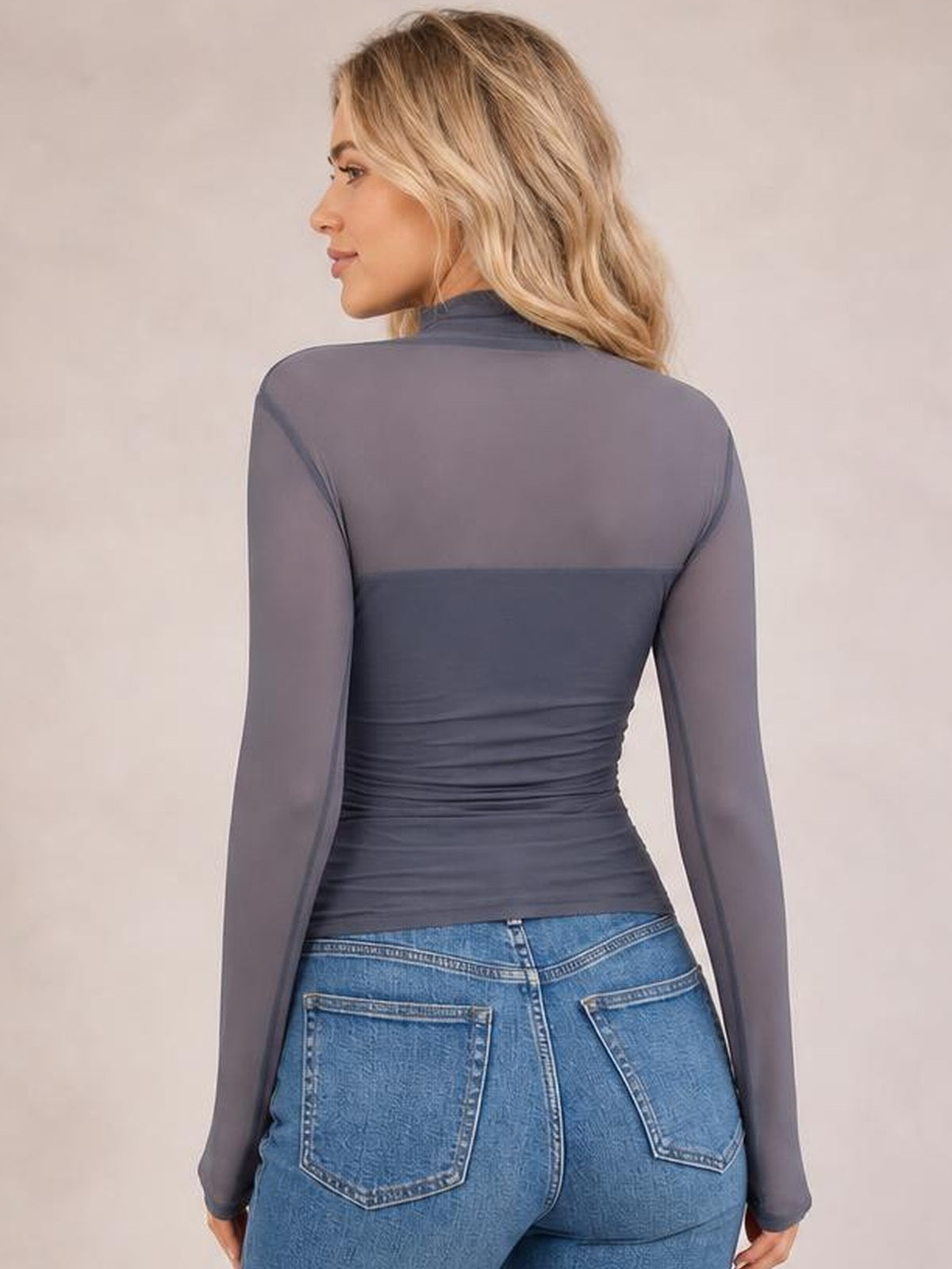 Mock Neck Long Sleeve Top · Back View