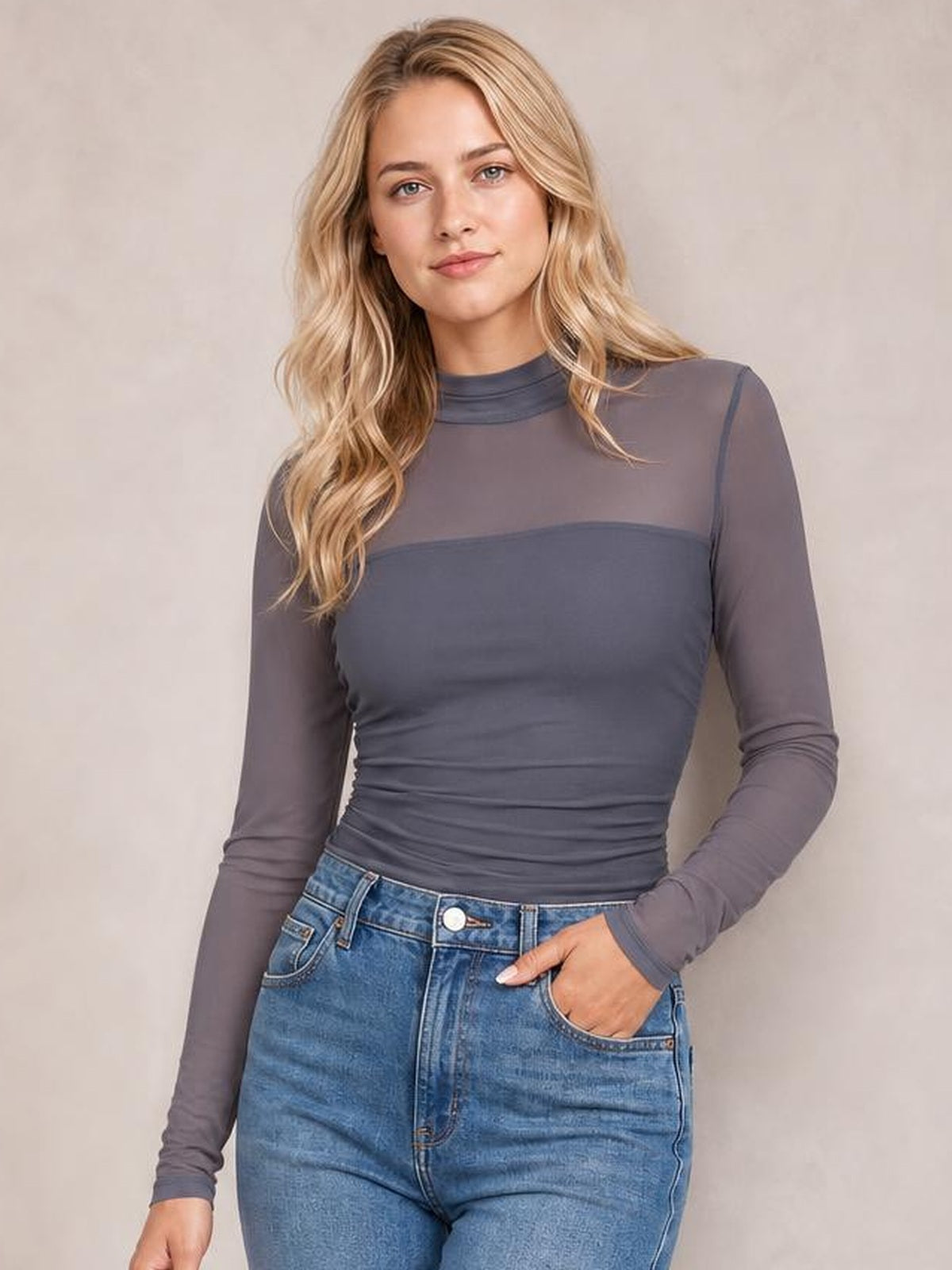 Mock Neck Long Sleeve Top · Studio Prop Pose
