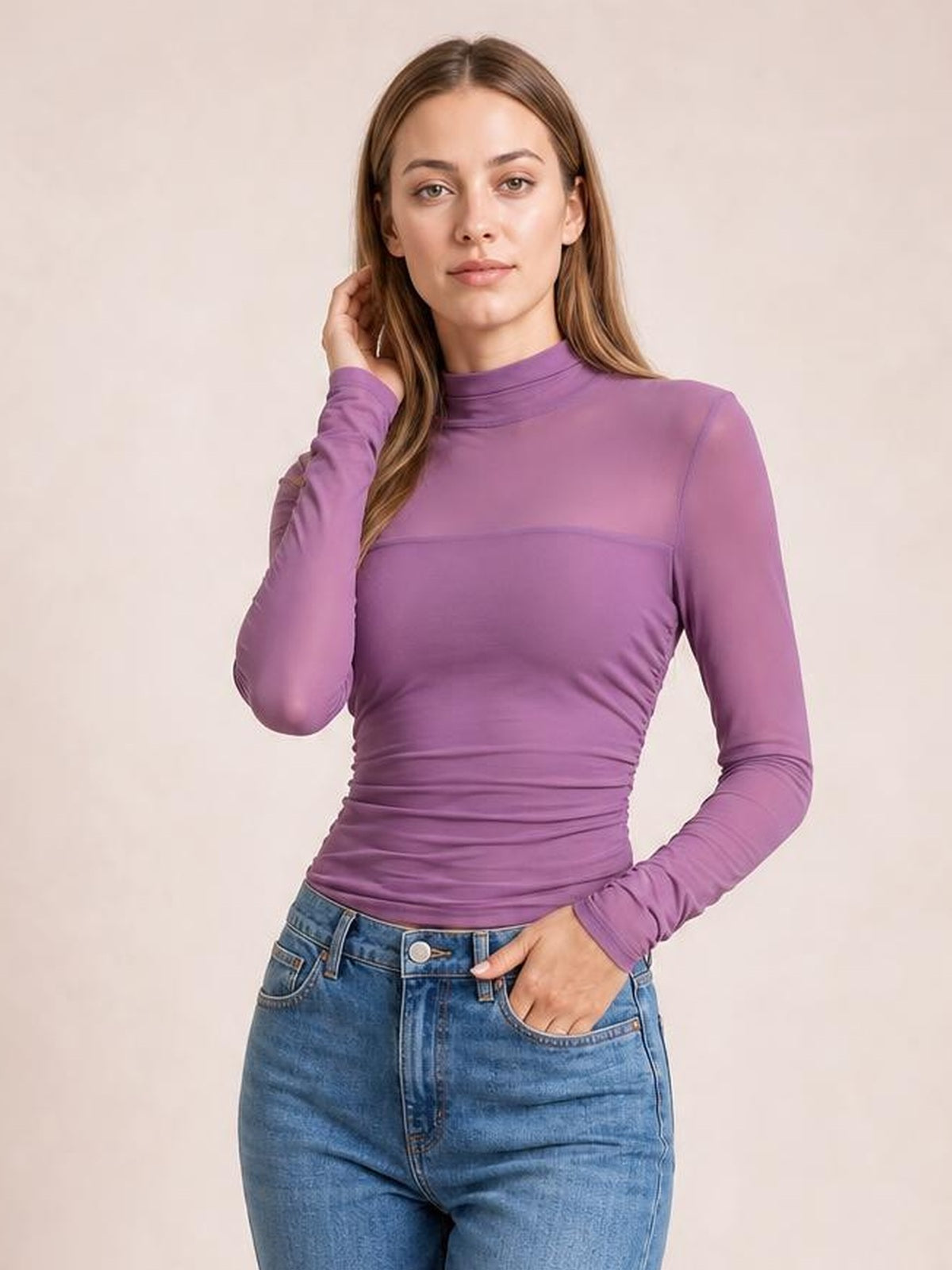 Mock Neck Long Sleeve Top · Medium / Three-Quarter
