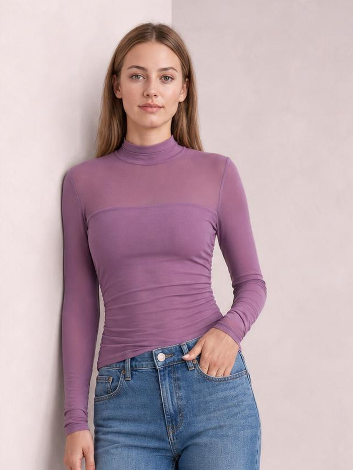 Mock Neck Long Sleeve Top · Studio Prop Pose