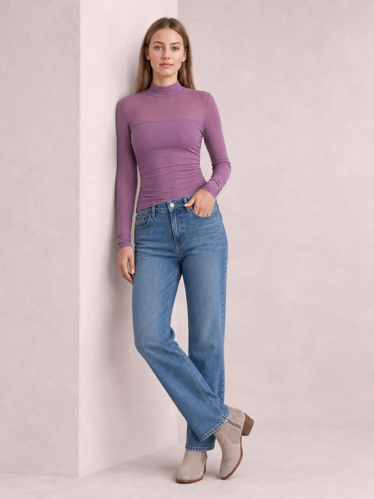 Mock Neck Long Sleeve Top · Studio Prop Pose