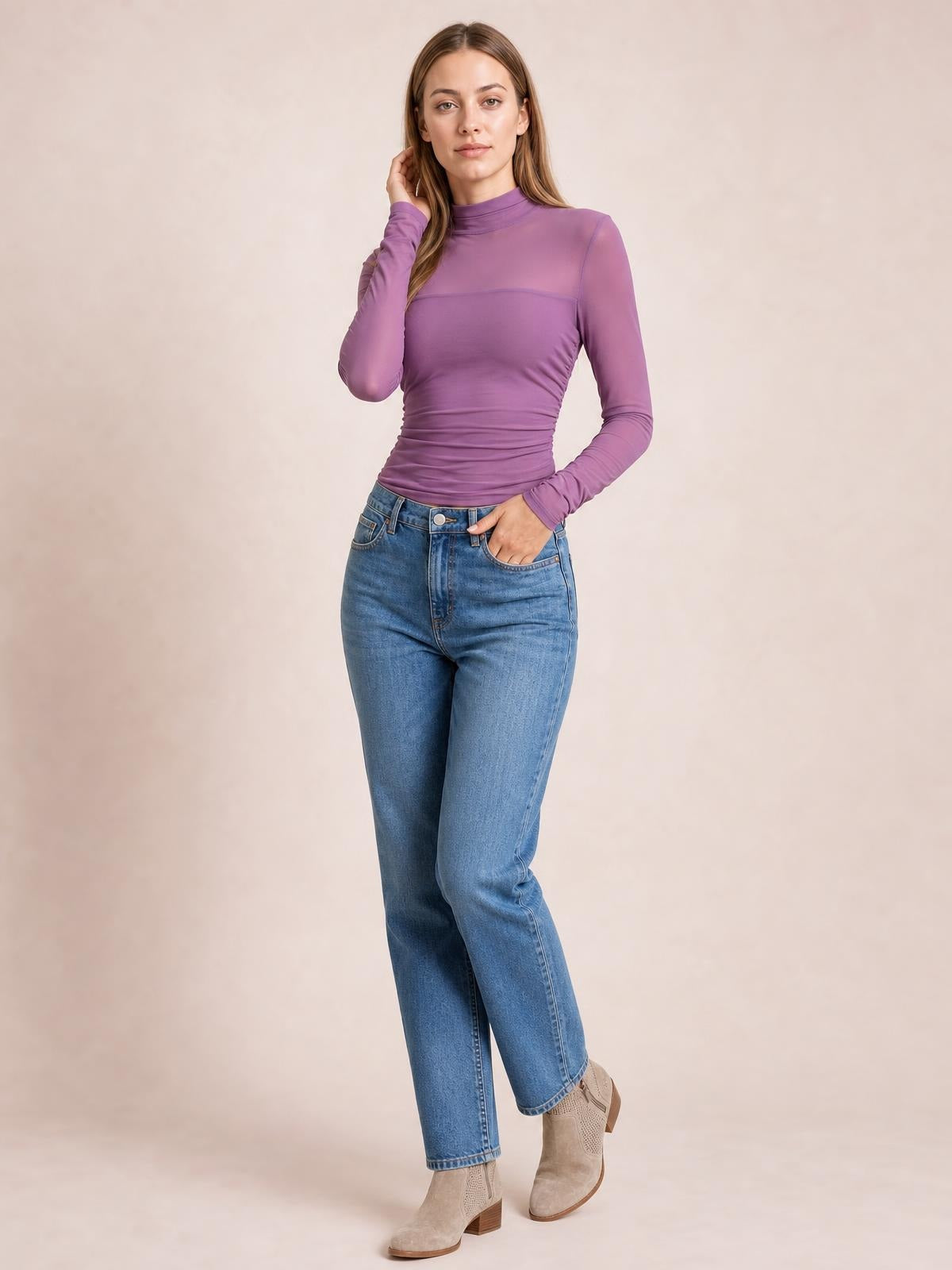 Mock Neck Long Sleeve Top · Medium / Three-Quarter