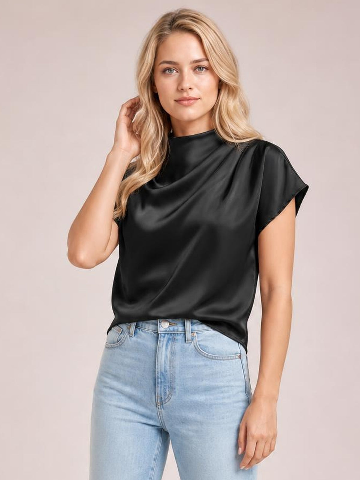 Mock Neck Short Sleeve Satin Blouse · Rule Full Body - Medium / Three-Quarter