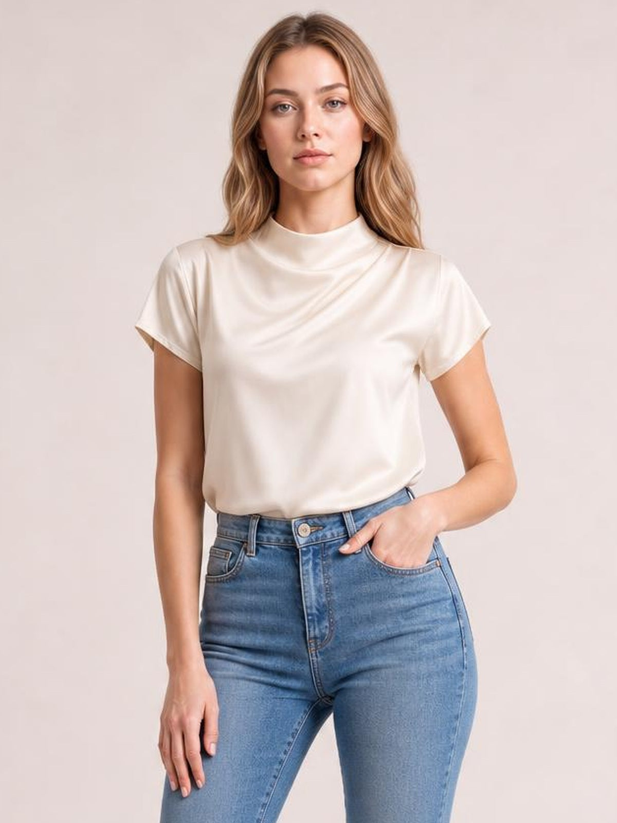 Mock Neck Short Sleeve Satin Blouse · Rule Full Body - Hero Full Body