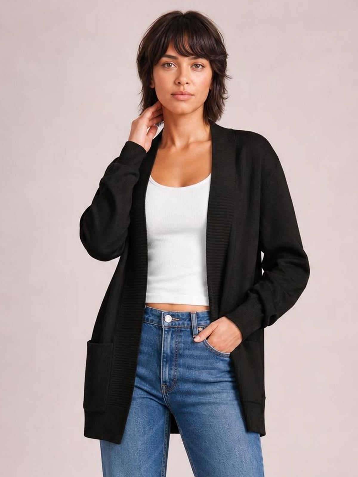Open Front Long Sleeve Sweater Cardigan · Rule Full Body - Medium / Three-Quarter