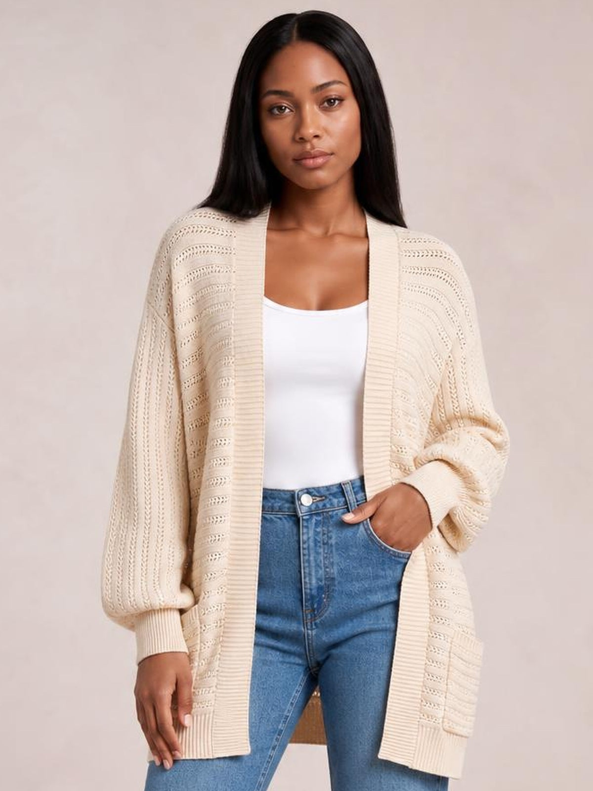 Open Front Sweater Cardigan with Pockets · Rule Full Body - Hero Full Body