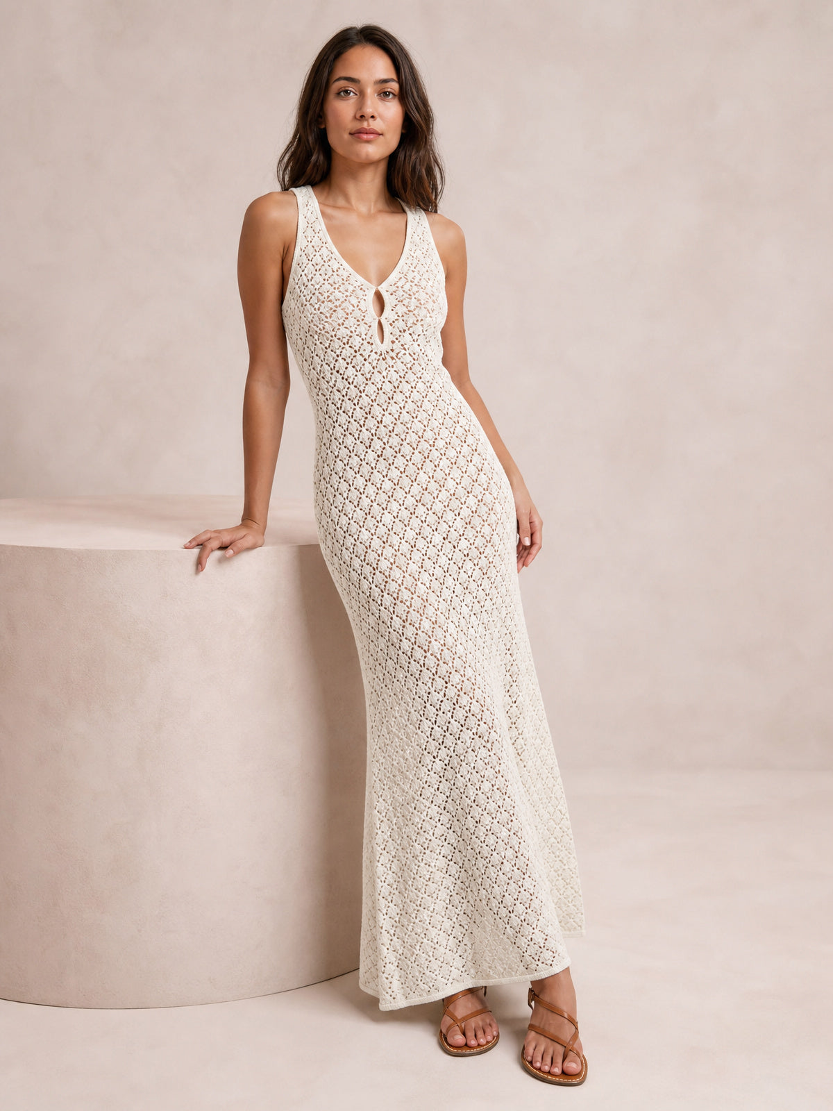 Openwork Sleeveless Maxi Dress-Soulshine Design
