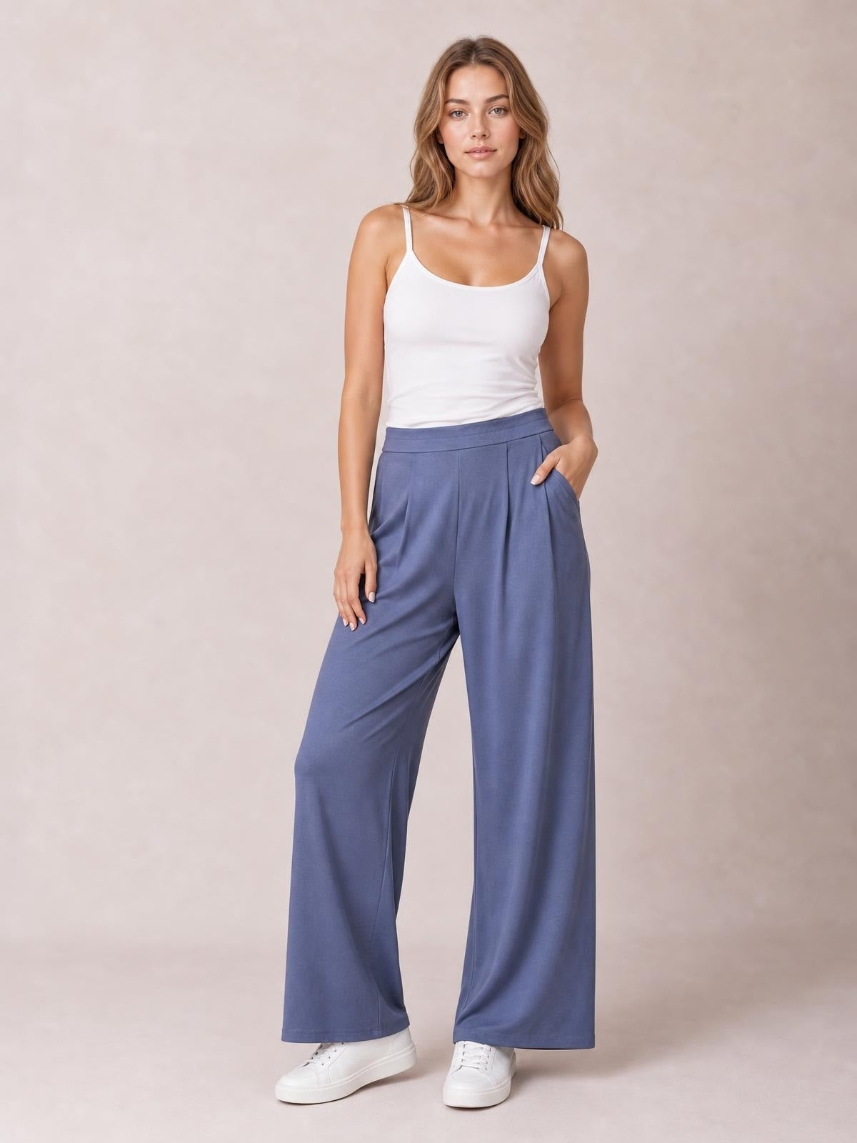 Pleated Detail Wide-Leg Pants with Pockets · Hero Full Body