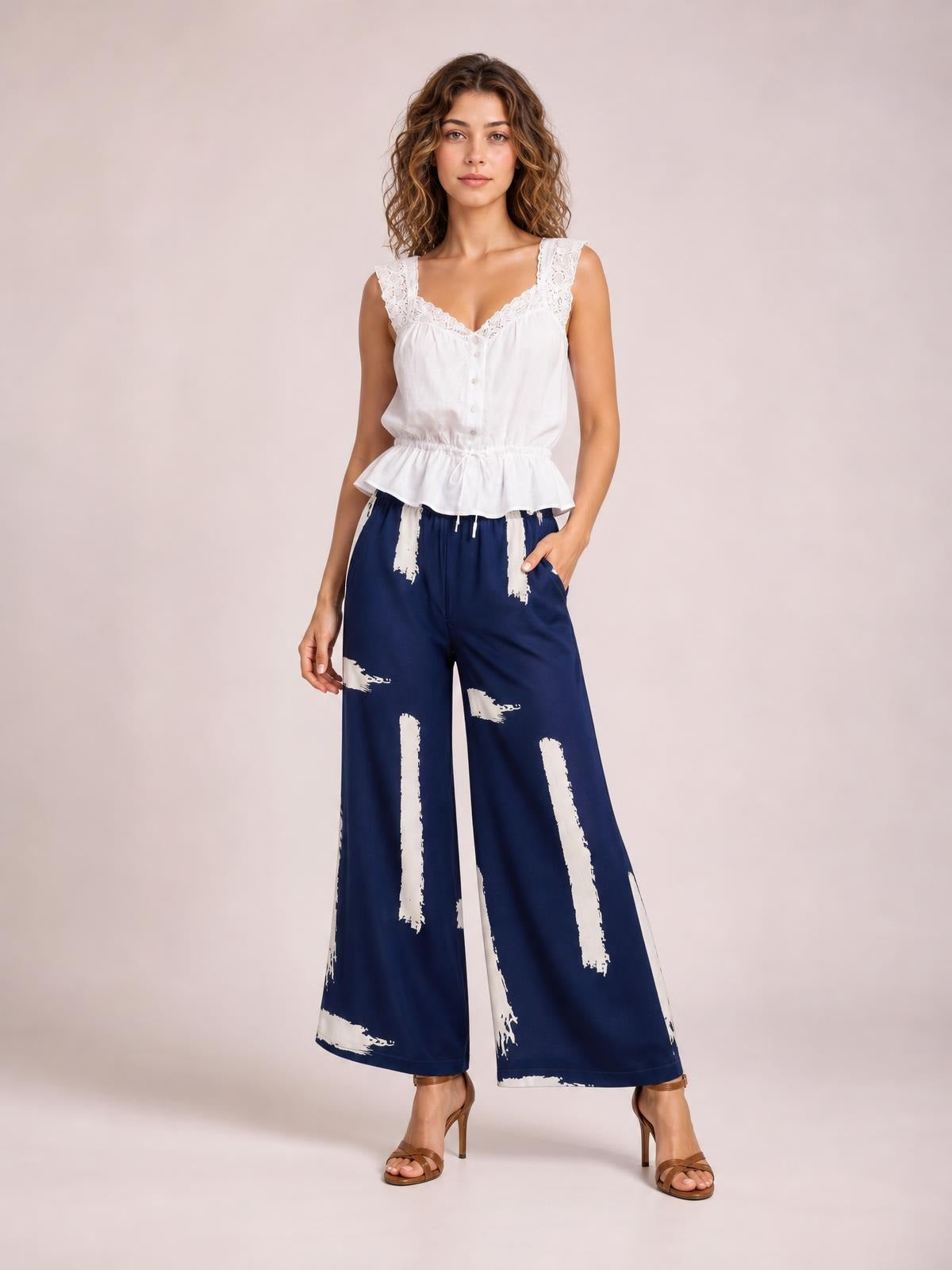 Printed Wide Leg Long Pants · Hero Full Body