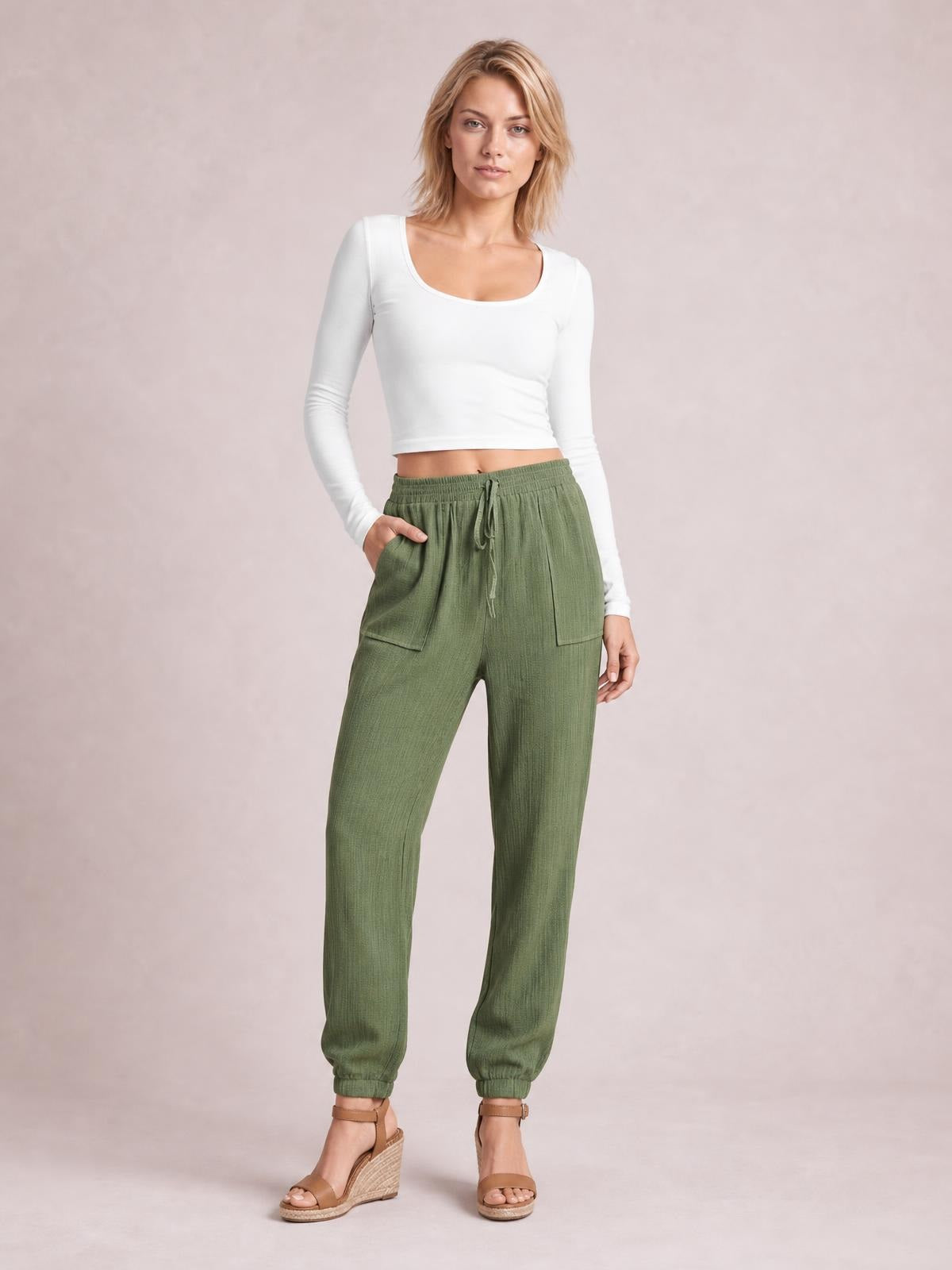 Tie Waist Long Pants with Pocket · Hero Full Body