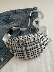 Plaid Wide Strap Crossbody Bag-Black-OS-Soulshine Design