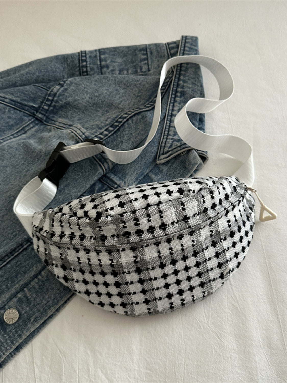 Plaid Wide Strap Crossbody Bag-Black-OS-Soulshine Design