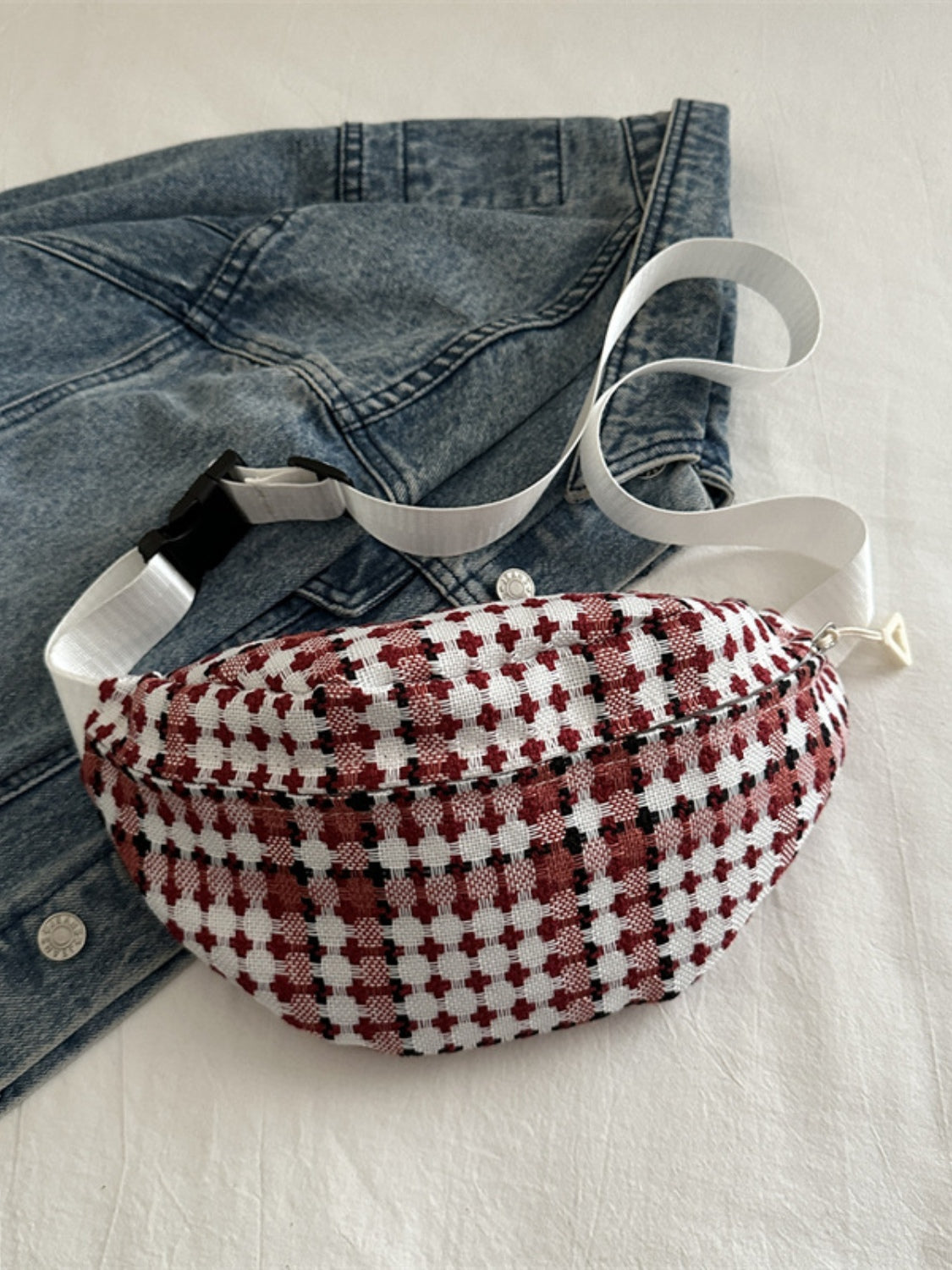 Plaid Wide Strap Crossbody Bag-Deep Red-OS-Soulshine Design
