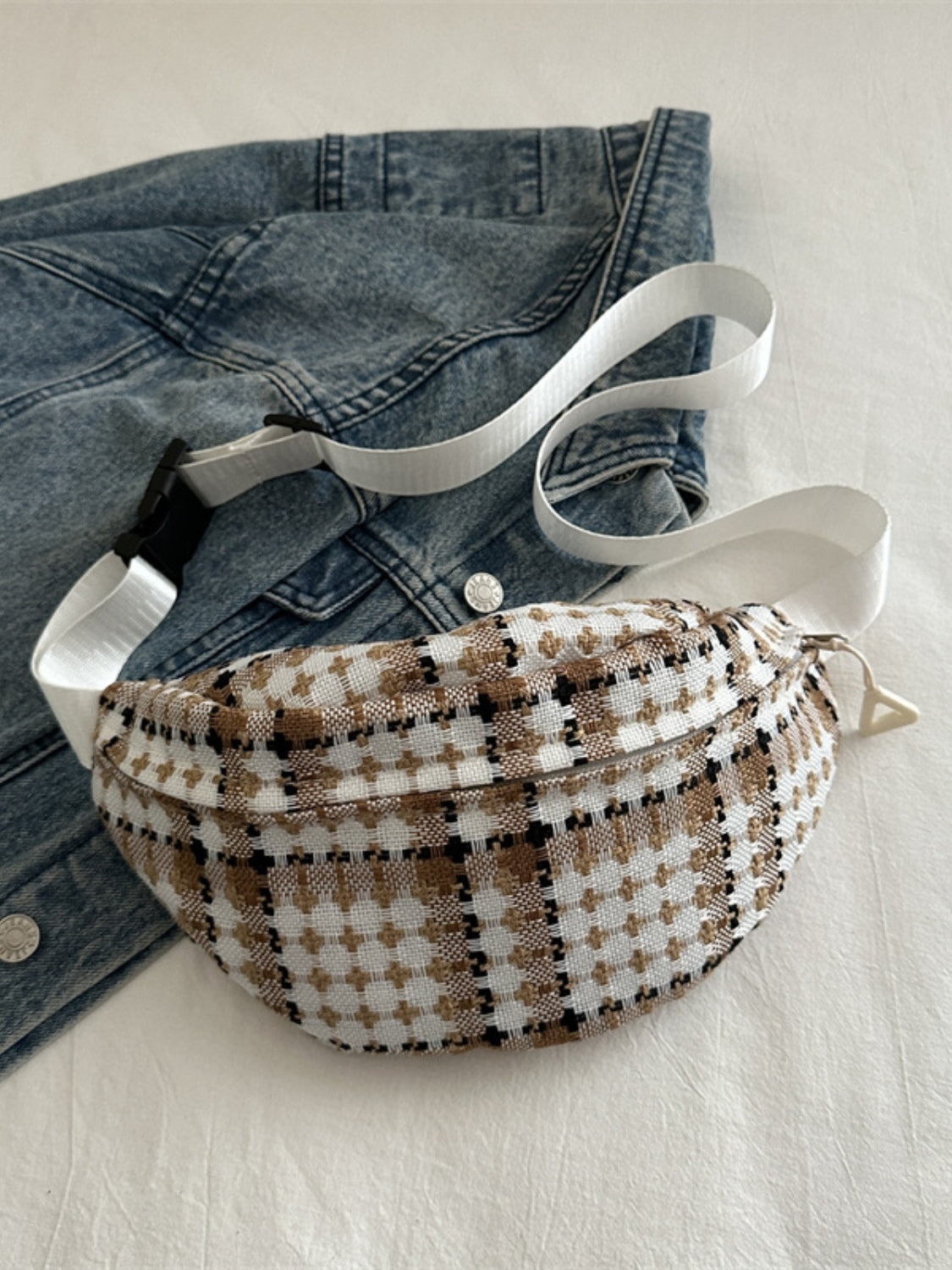 Plaid Wide Strap Crossbody Bag-Khaki-OS-Soulshine Design