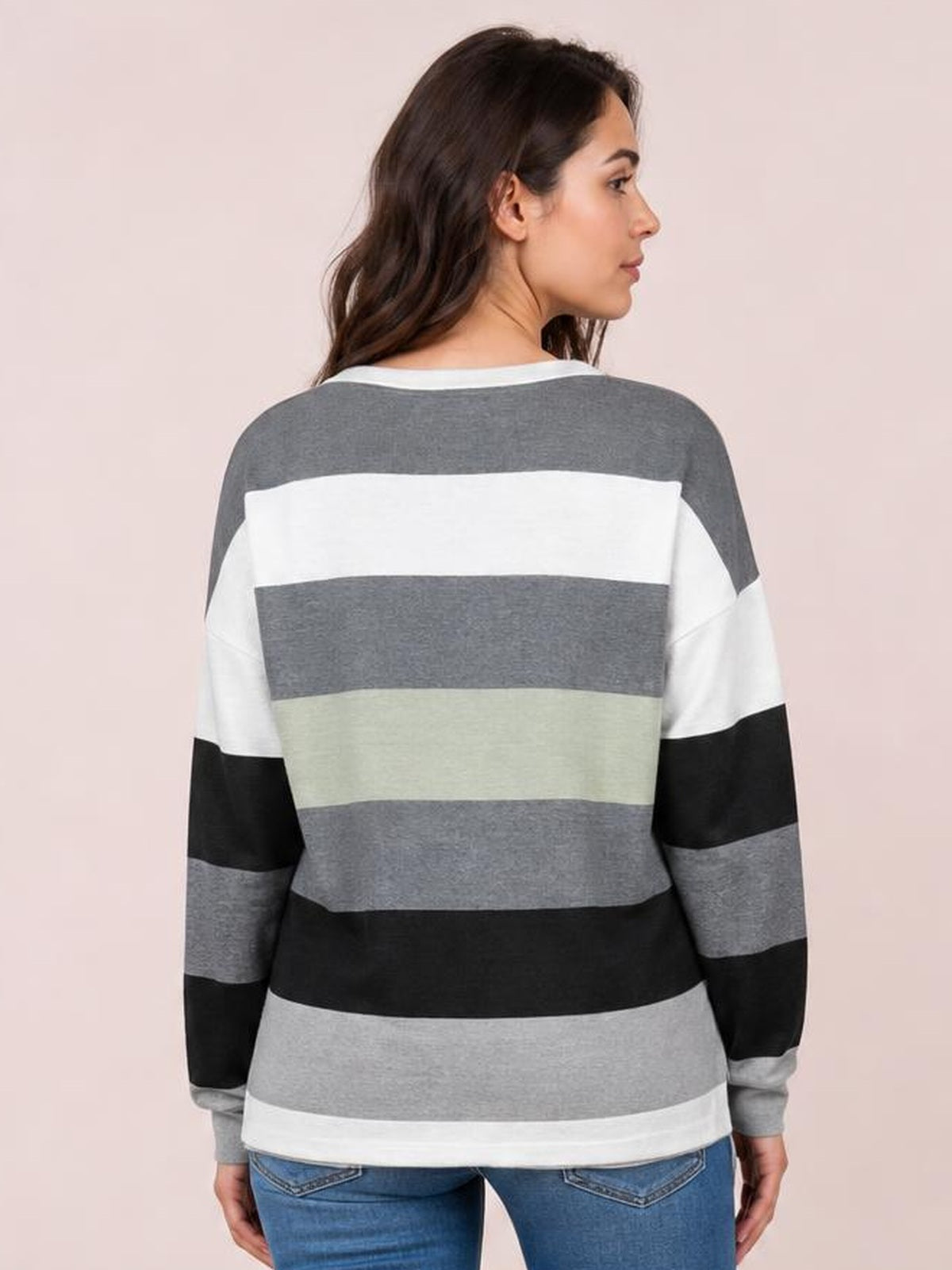 Striped Slit Long Sleeve T-Shirt · Back View