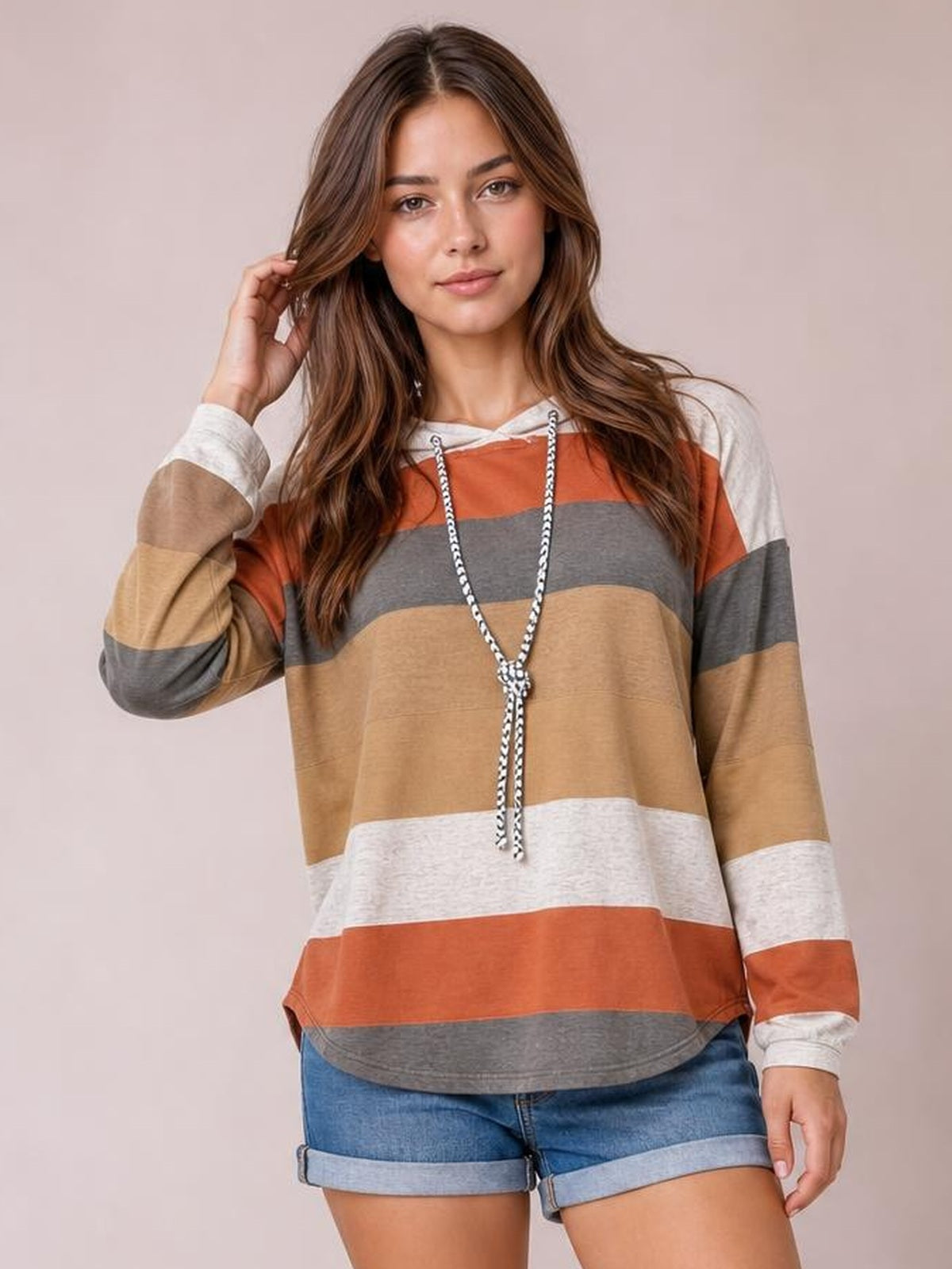 Striped Slit Long Sleeve T-Shirt · Medium / Three-Quarter