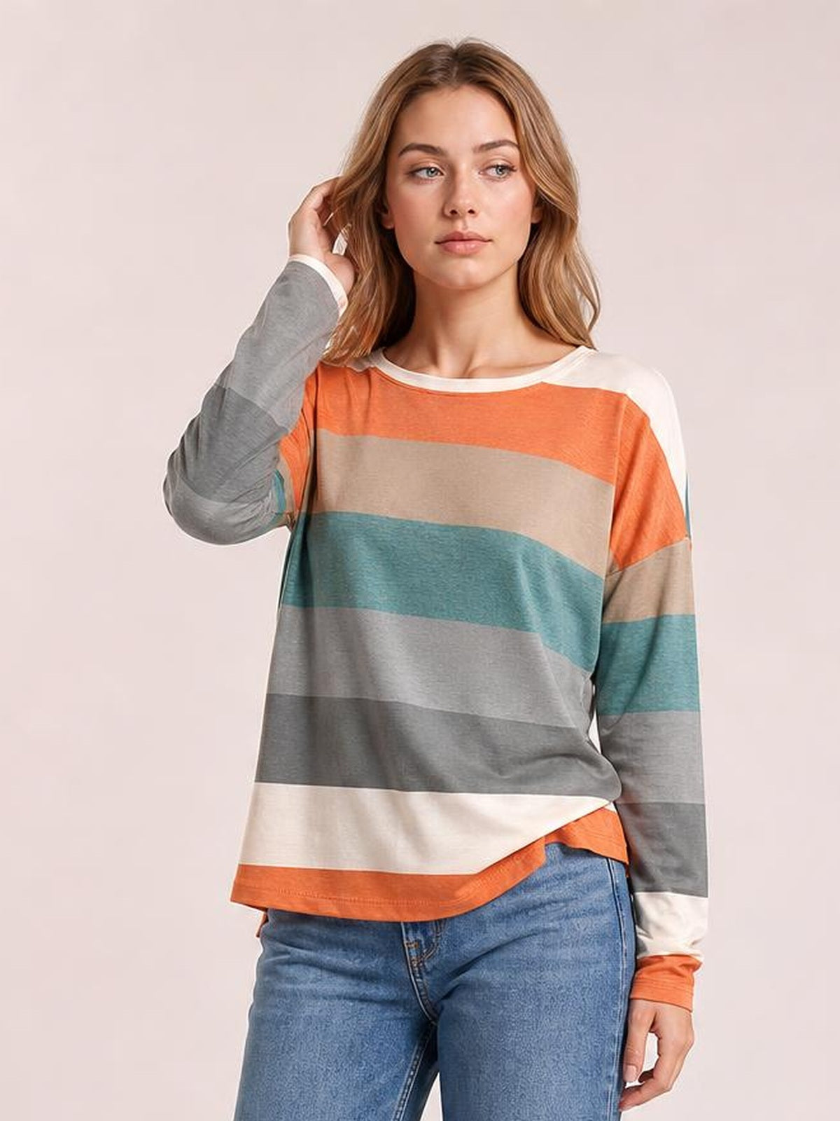 Striped Slit Long Sleeve T-Shirt · Medium / Three-Quarter