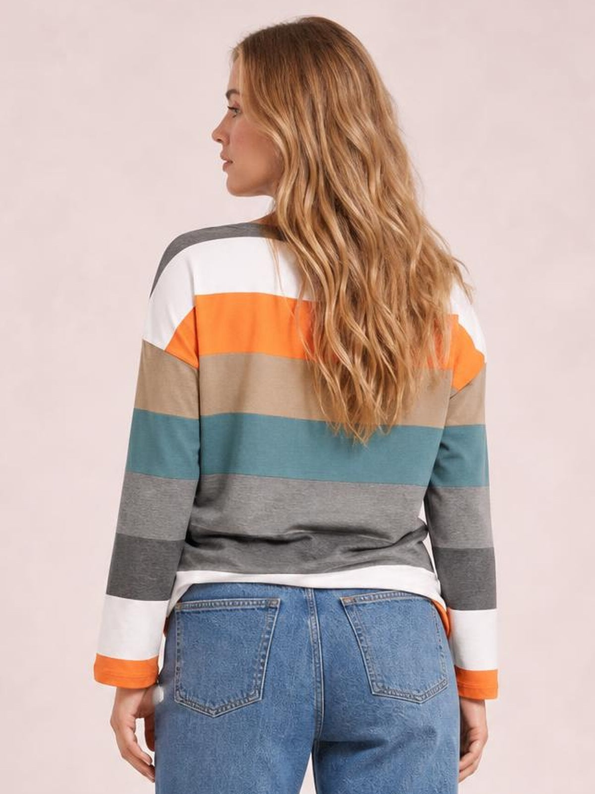 Striped Slit Long Sleeve T-Shirt · Back View