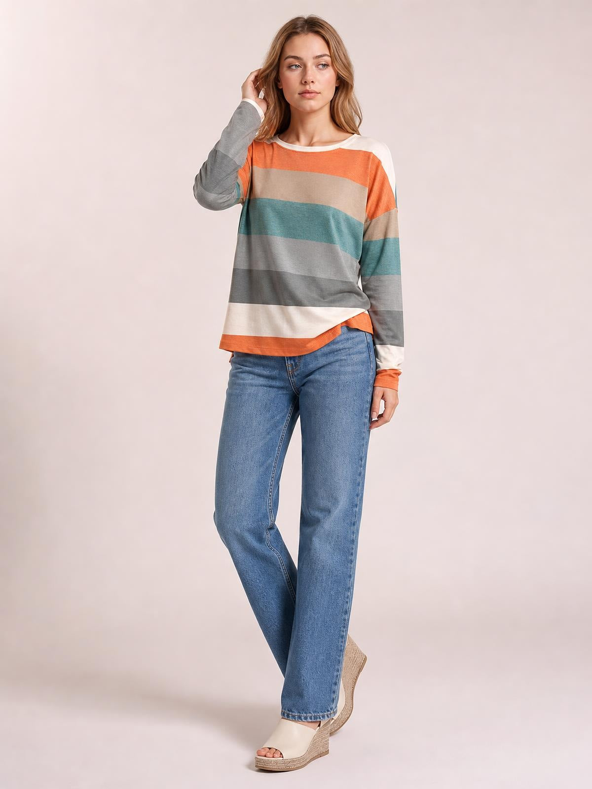 Striped Slit Long Sleeve T-Shirt · Medium / Three-Quarter