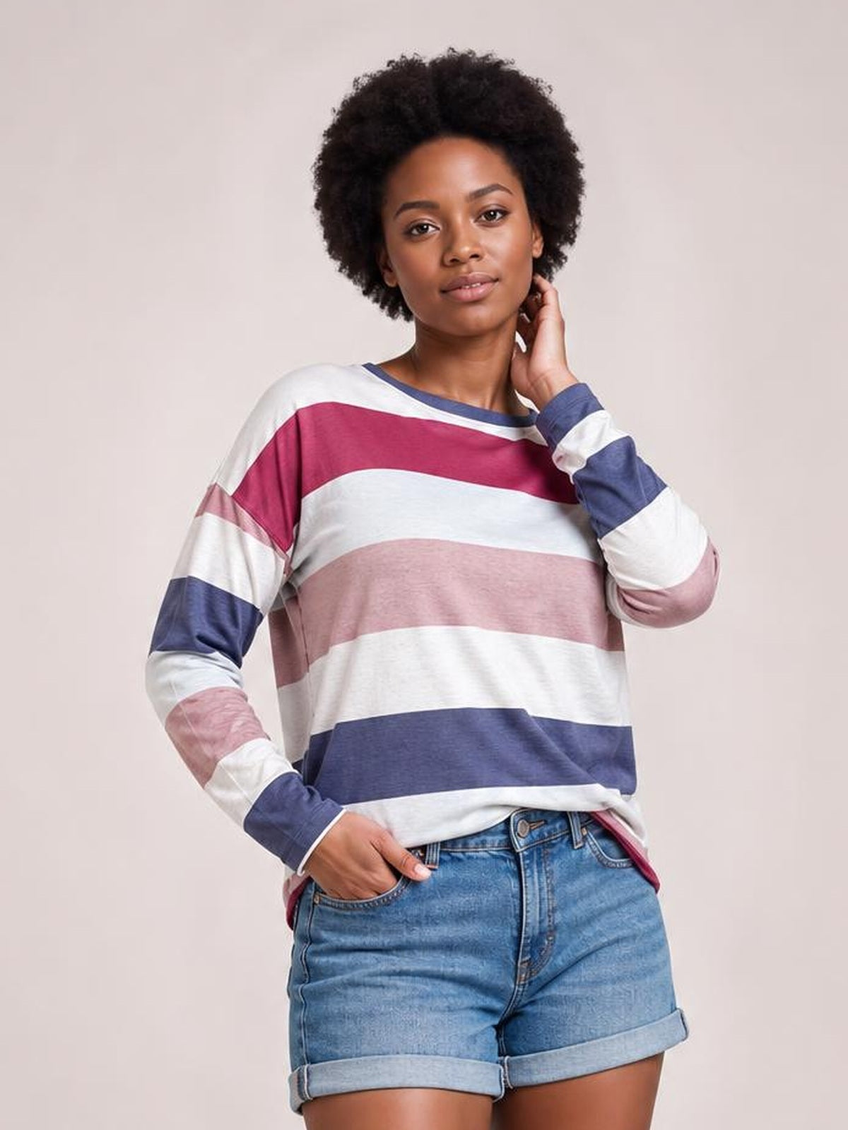 Striped Slit Long Sleeve T-Shirt · Medium / Three-Quarter