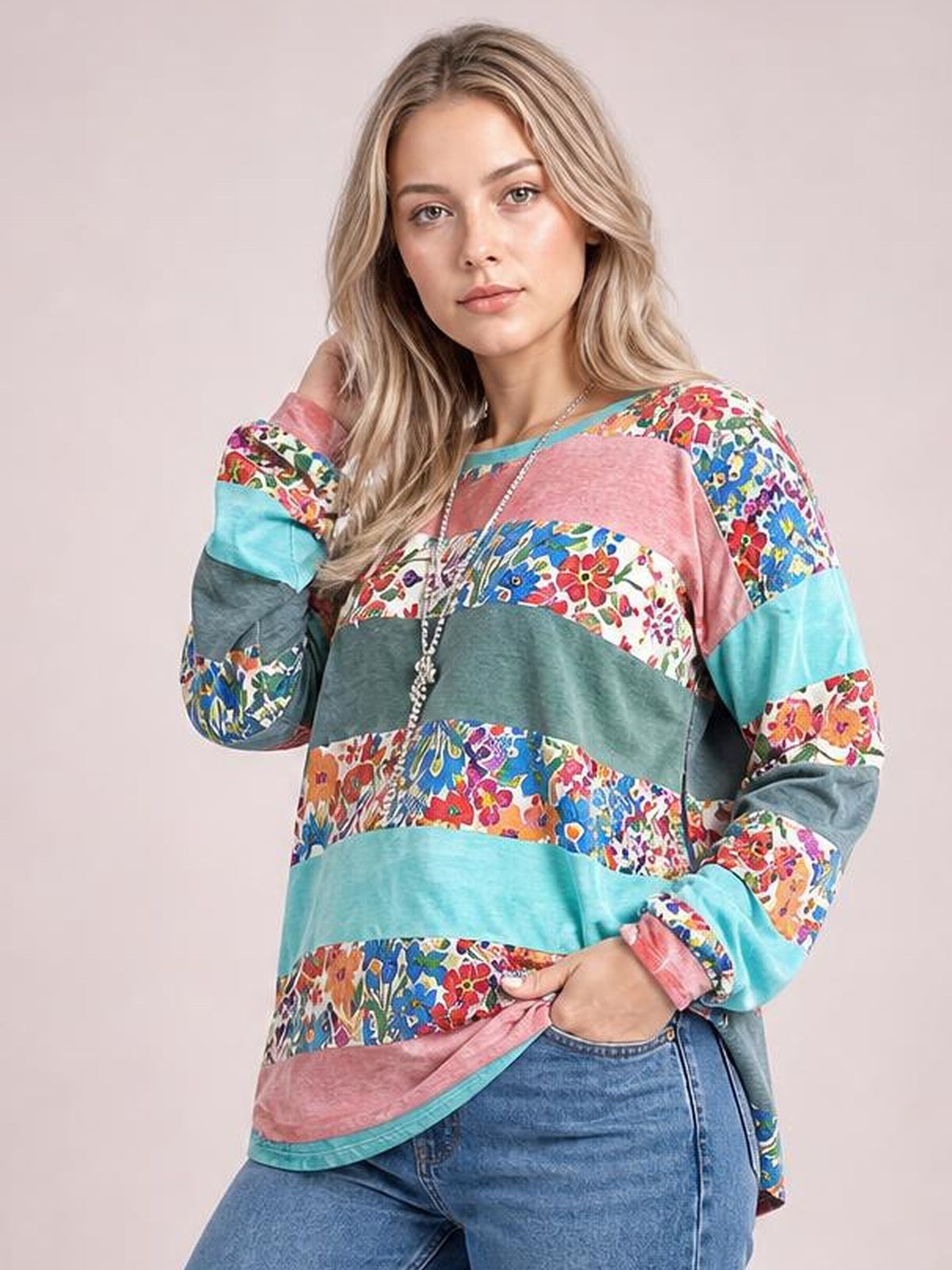 Striped Slit Long Sleeve T-Shirt · Medium / Three-Quarter