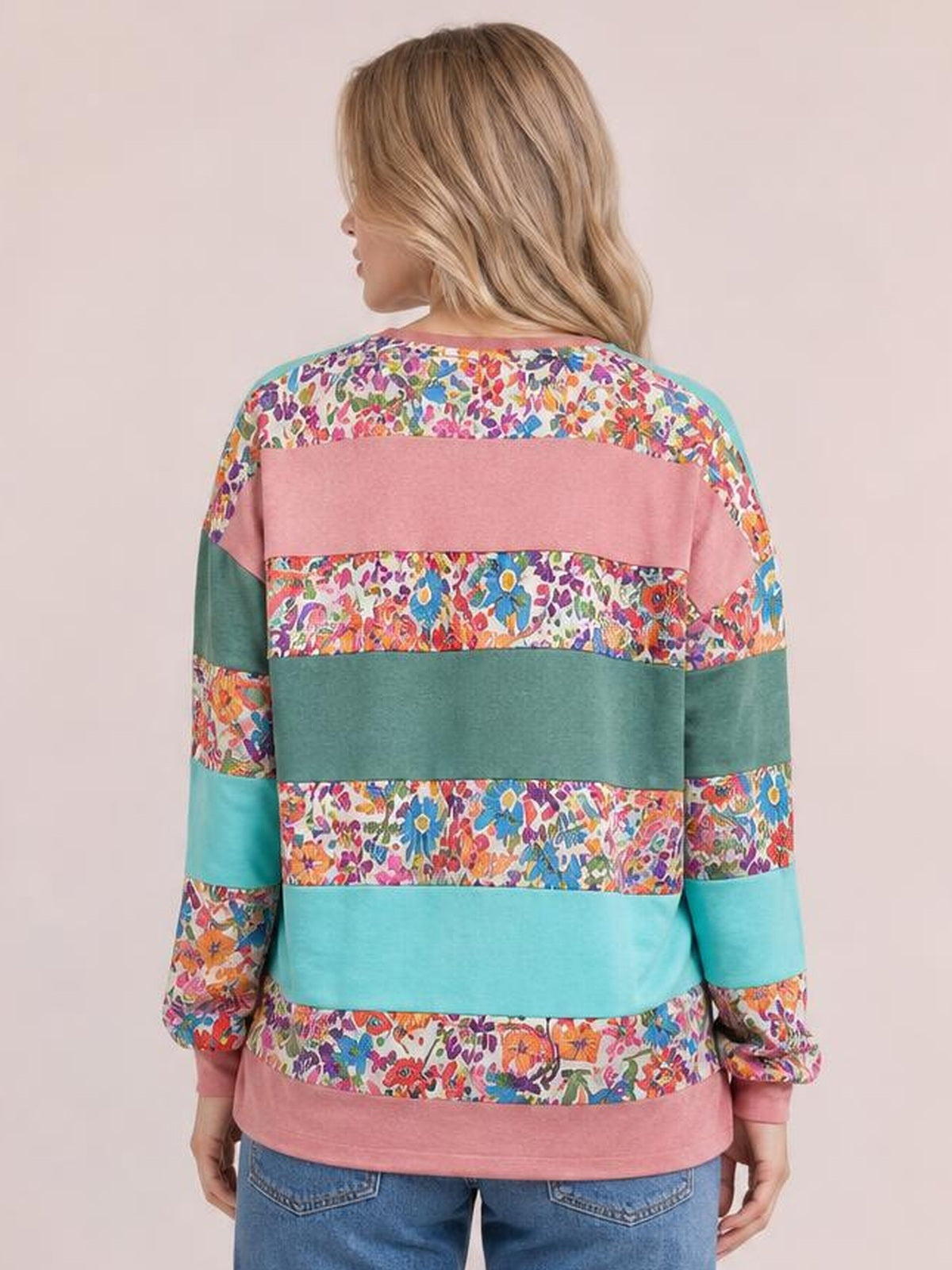 Striped Slit Long Sleeve T-Shirt · Back View