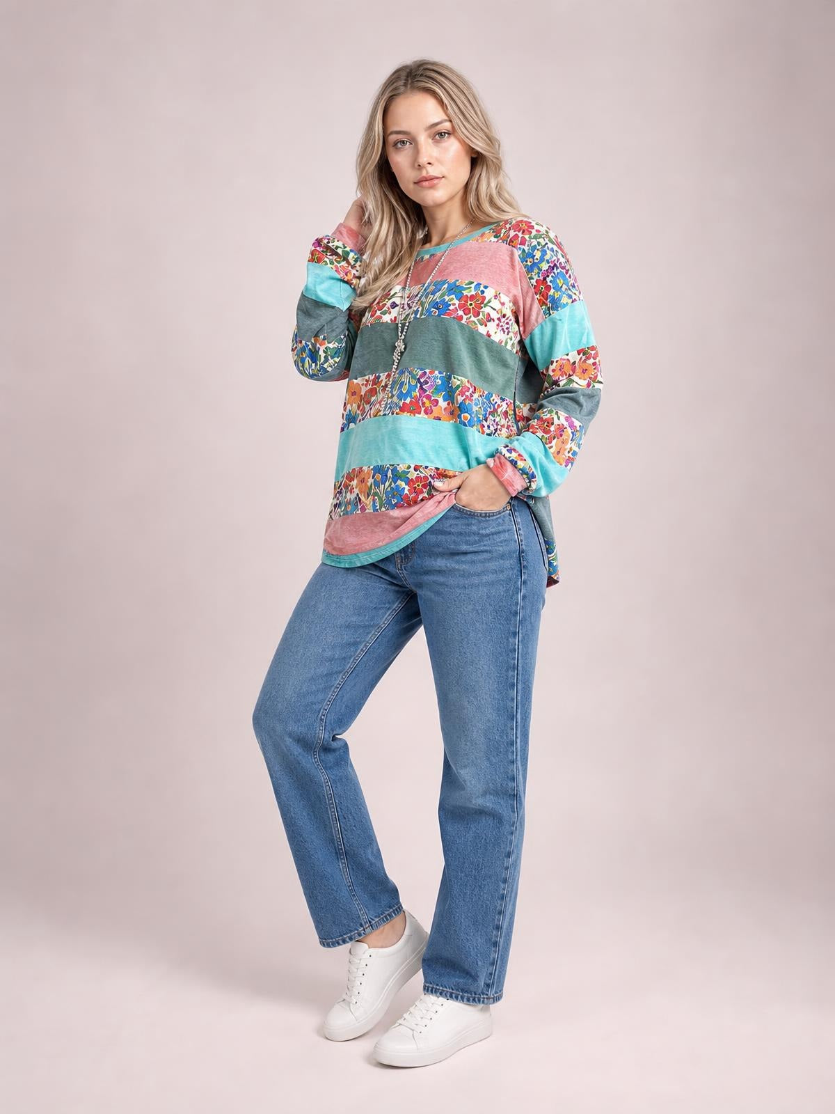 Striped Slit Long Sleeve T-Shirt · Medium / Three-Quarter