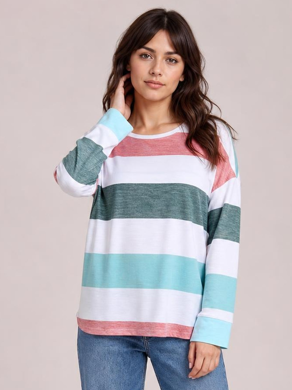 Striped Slit Long Sleeve T-Shirt · Medium / Three-Quarter