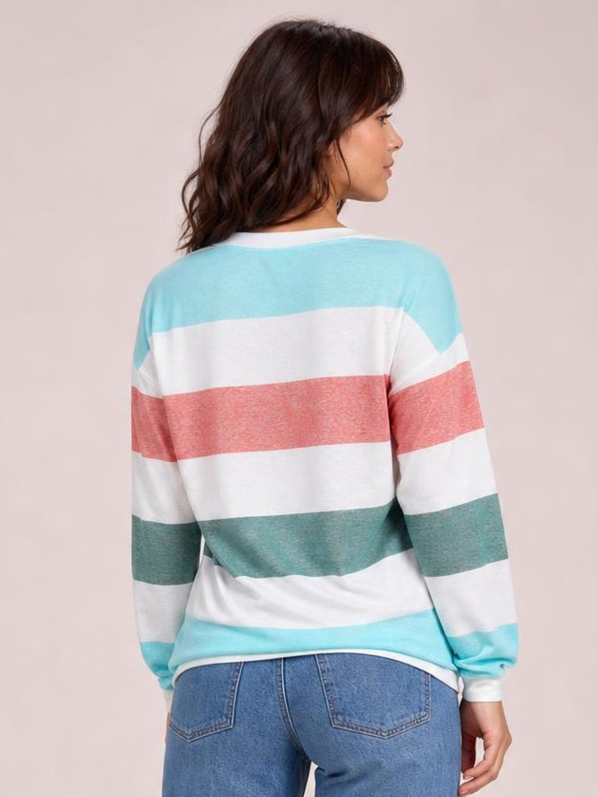 Striped Slit Long Sleeve T-Shirt · Back View