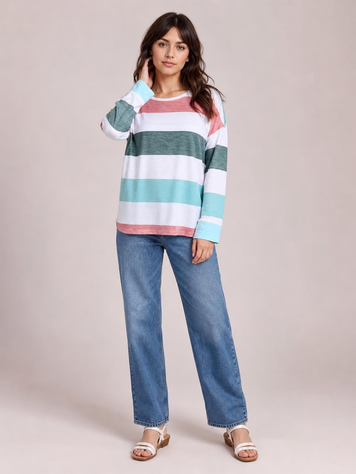 Striped Slit Long Sleeve T-Shirt · Medium / Three-Quarter