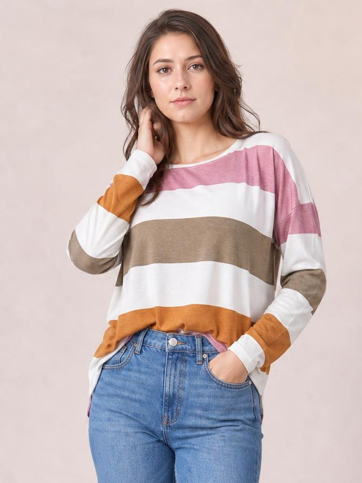 Striped Slit Long Sleeve T-Shirt · Medium / Three-Quarter