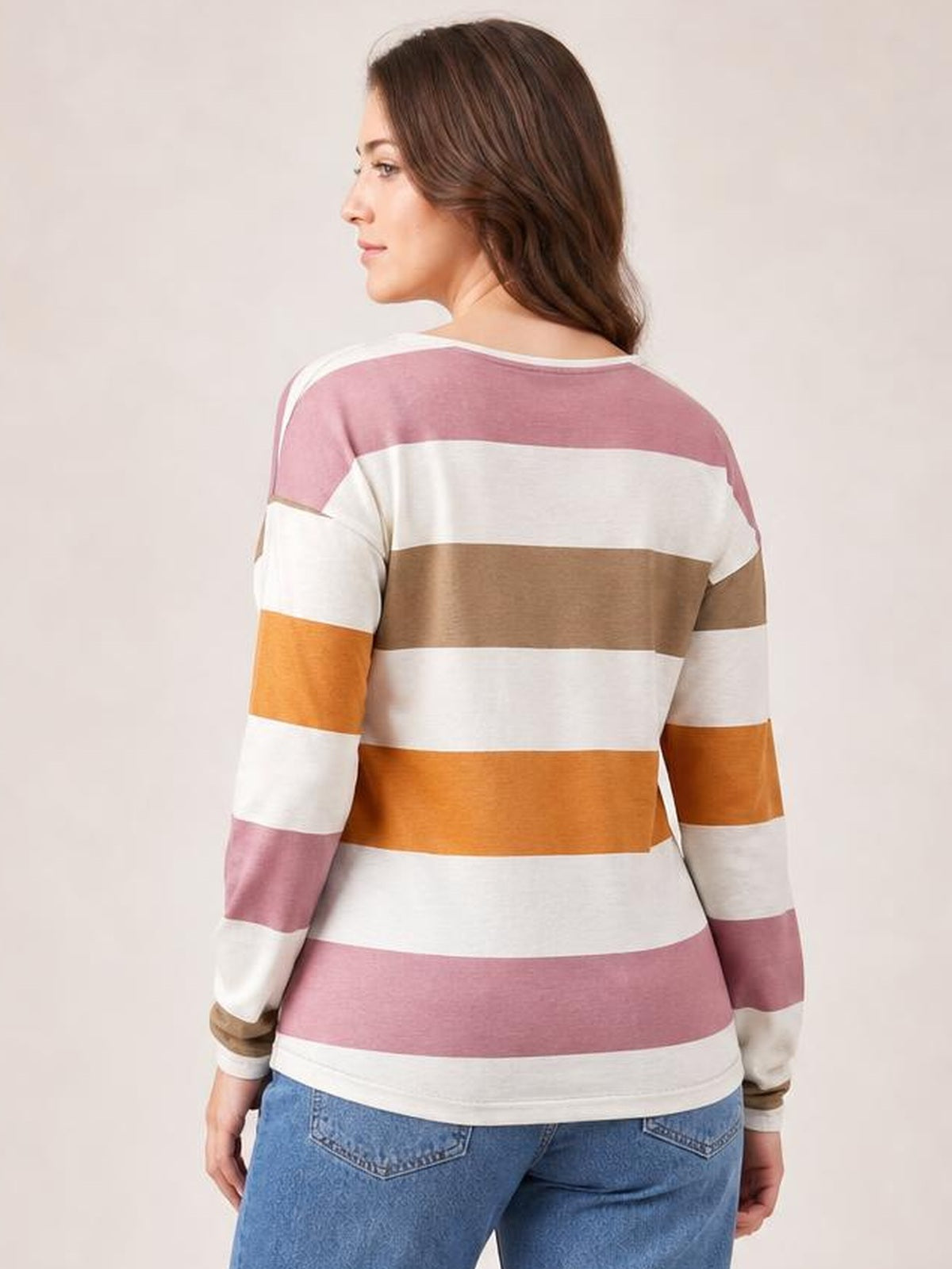 Striped Slit Long Sleeve T-Shirt · Back View