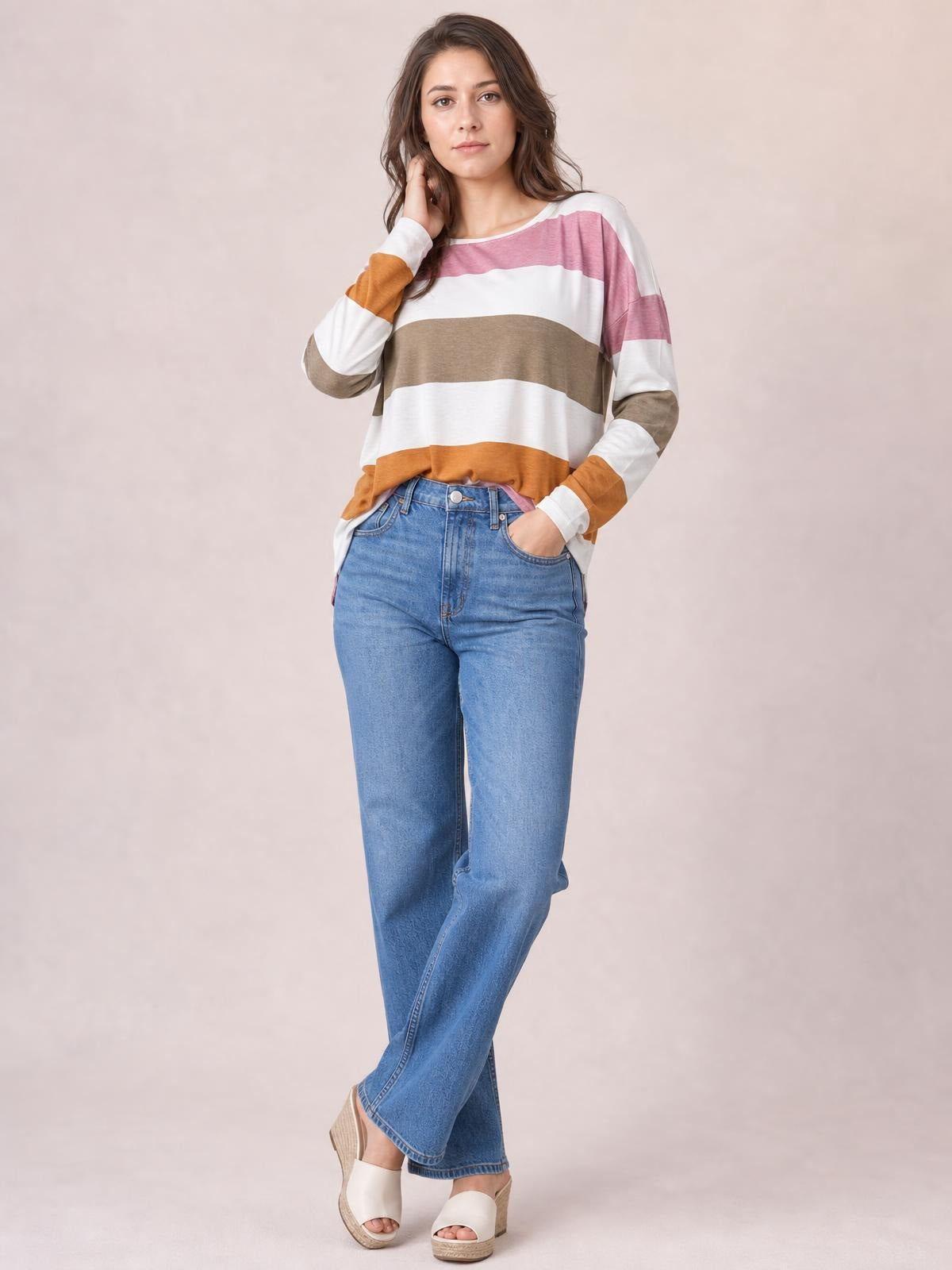 Striped Slit Long Sleeve T-Shirt · Medium / Three-Quarter