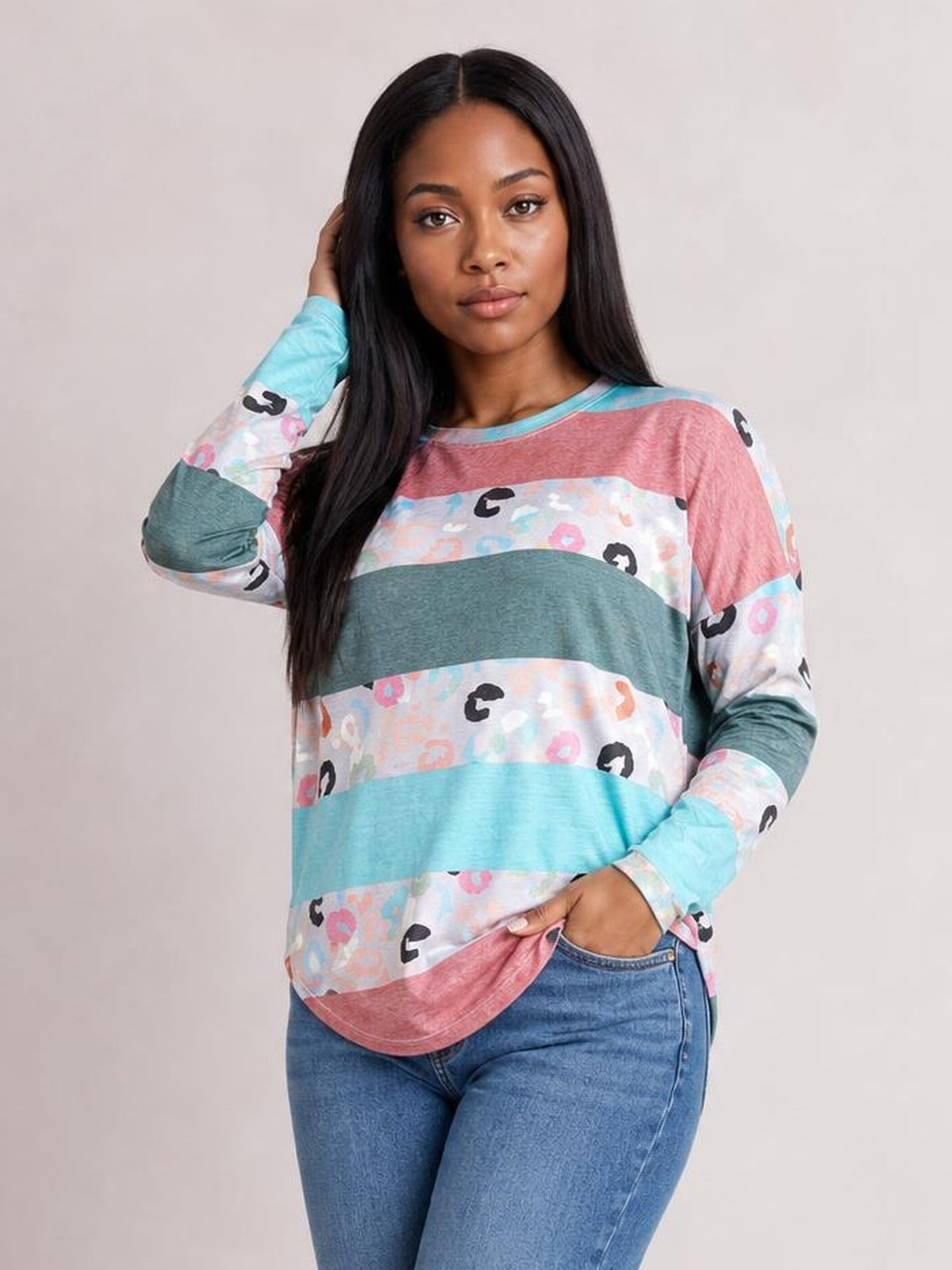 Striped Slit Long Sleeve T-Shirt · Medium / Three-Quarter
