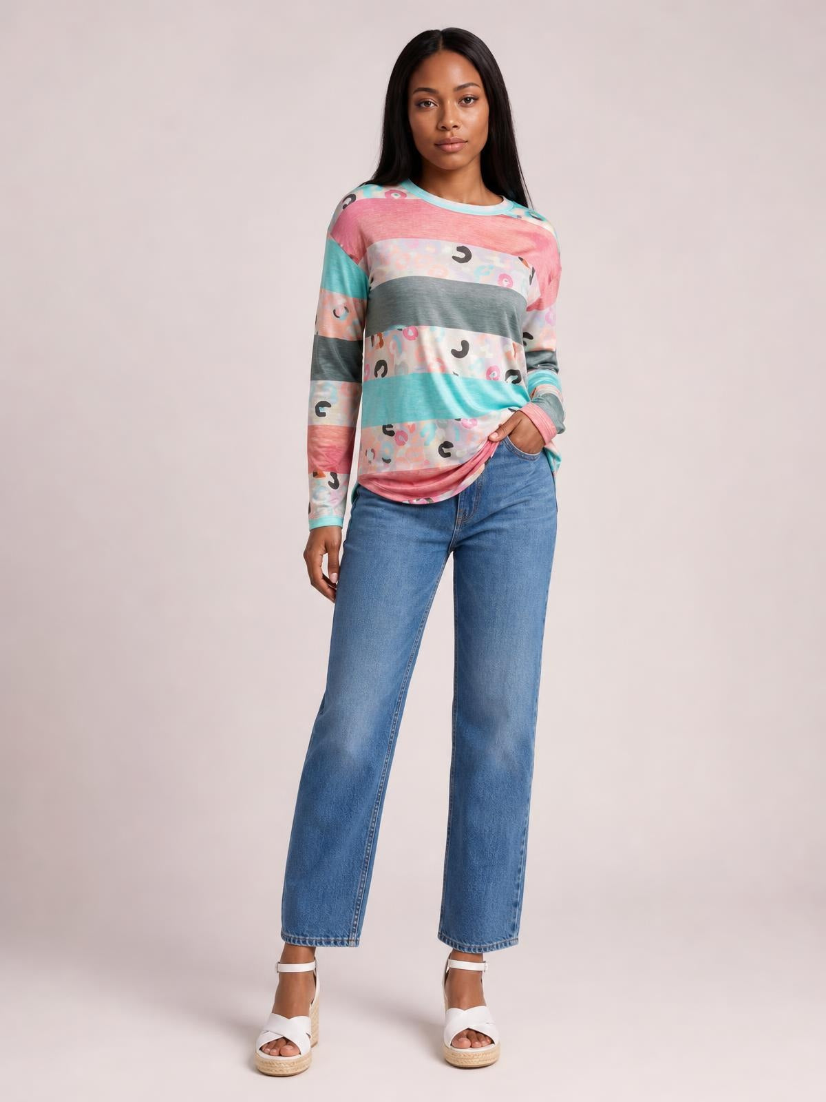 Striped Slit Long Sleeve T-Shirt · Studio Prop Pose