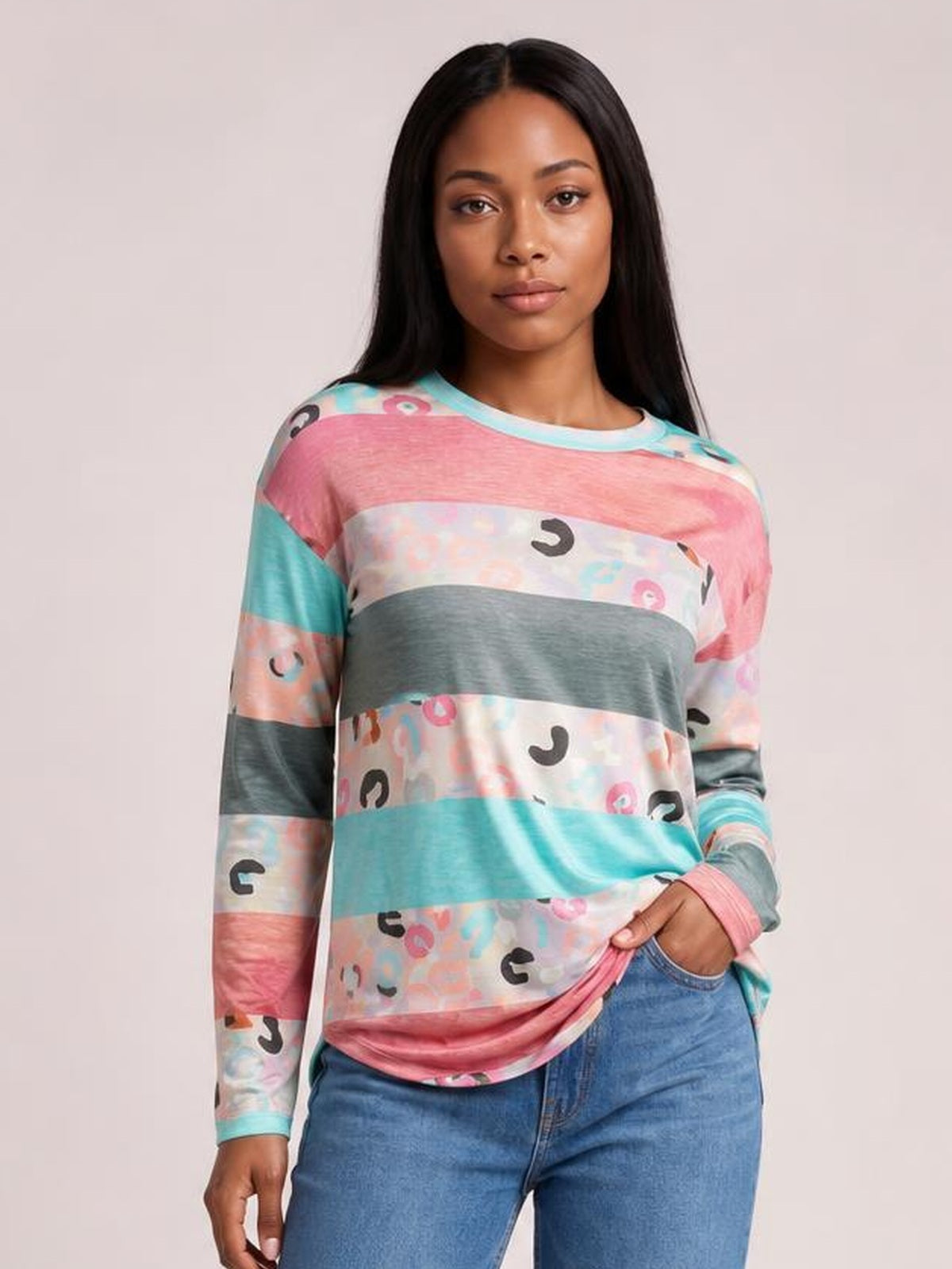 Striped Slit Long Sleeve T-Shirt · Studio Prop Pose