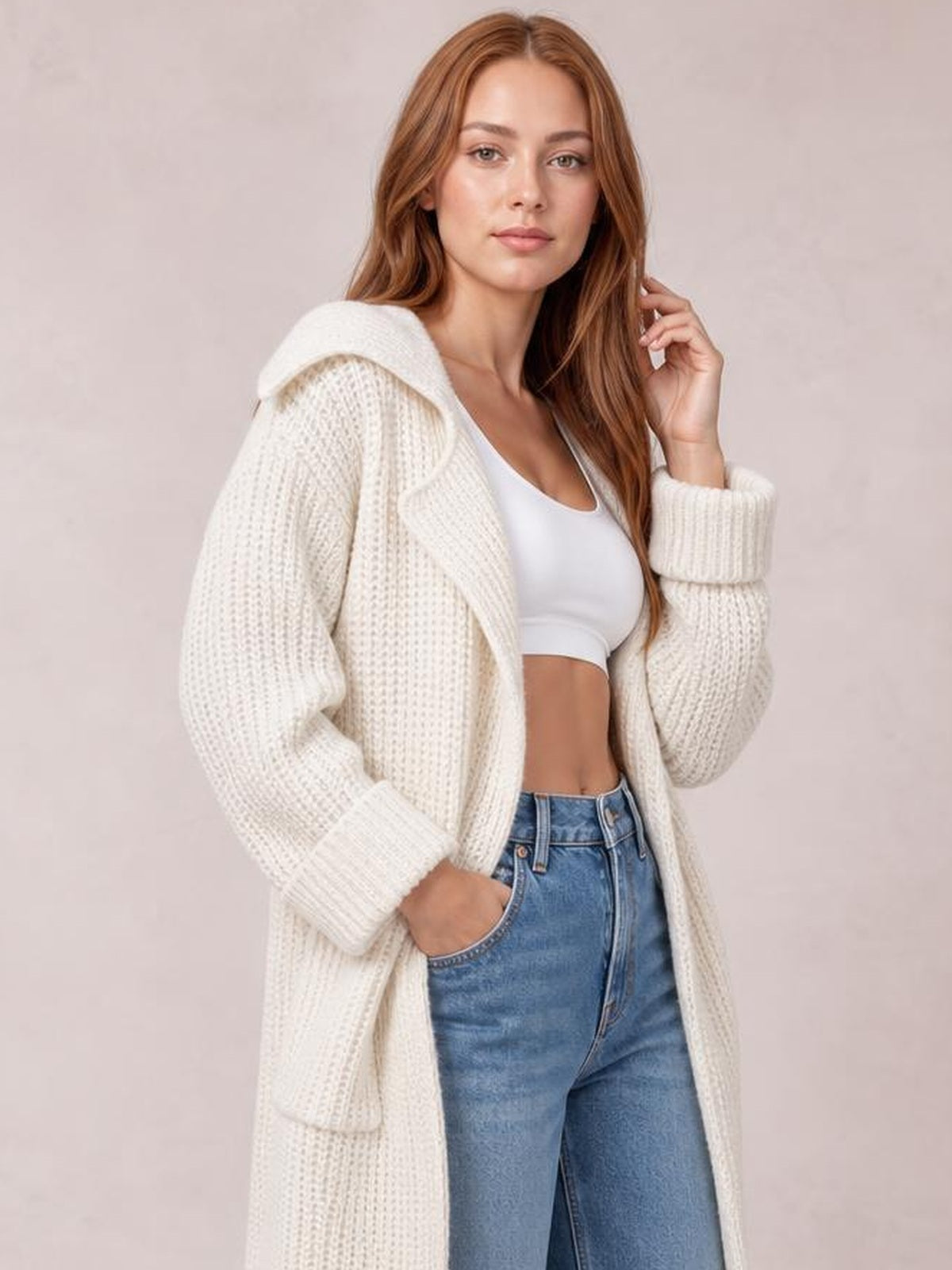 Pocketed Collared Neck Dropped Shoulder Cardigan · Rule Full Body - Medium / Three-Quarter