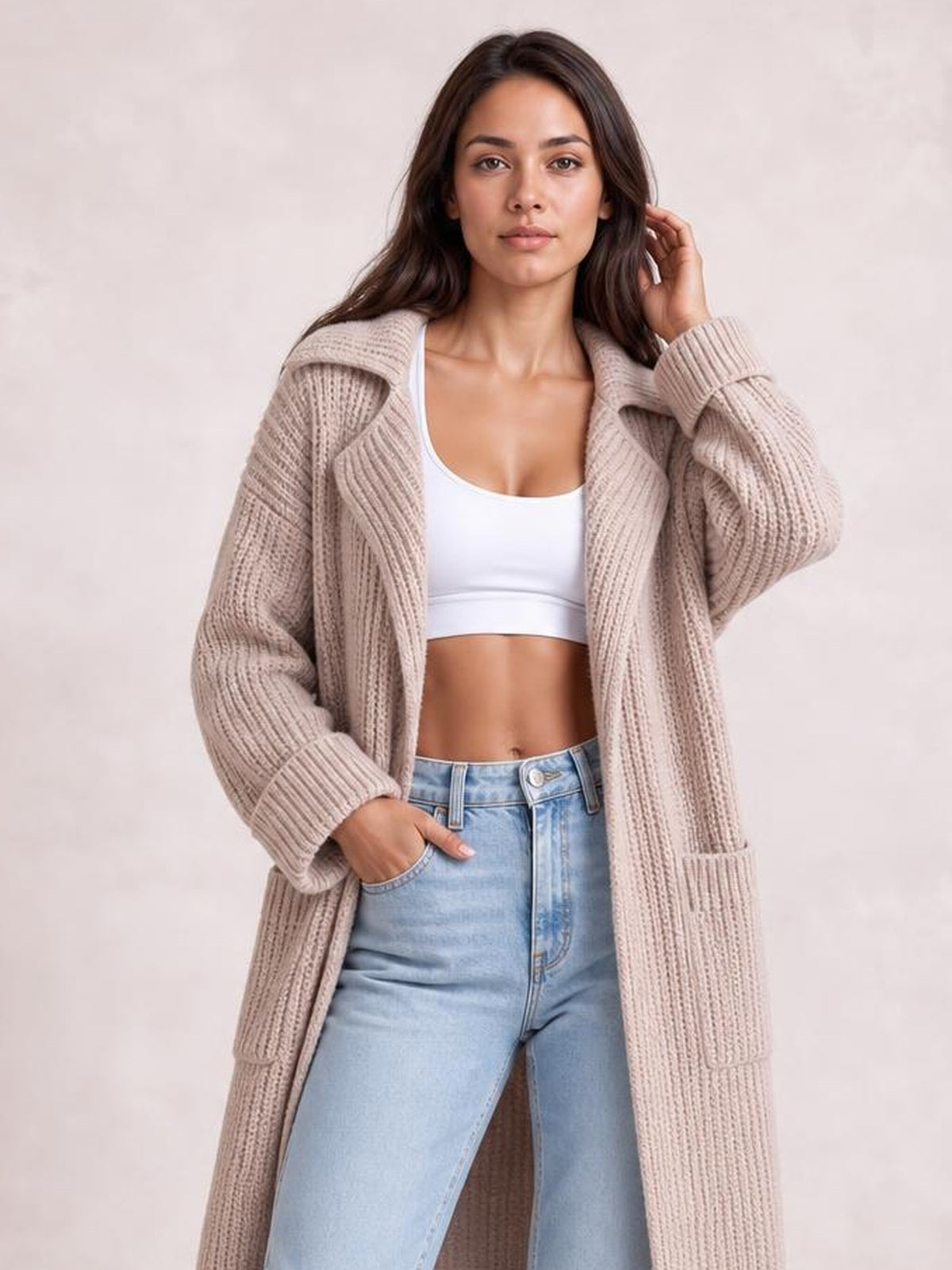 Pocketed Collared Neck Dropped Shoulder Cardigan · Rule Full Body - Medium / Three-Quarter