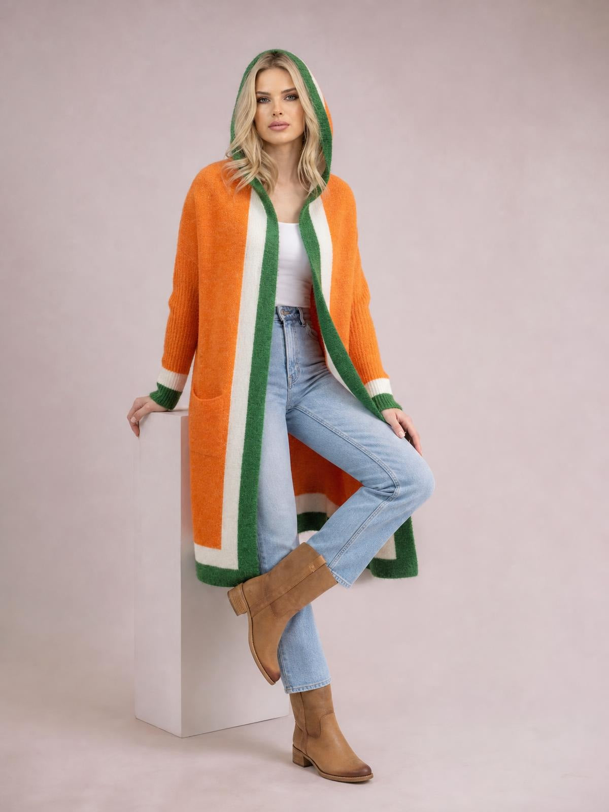 Pocketed Contrast Long Sleeve Hooded Cardigan · Rule Full Body - Natural Movement
