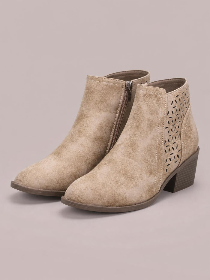 Perforated Block Heel Ankle Boots