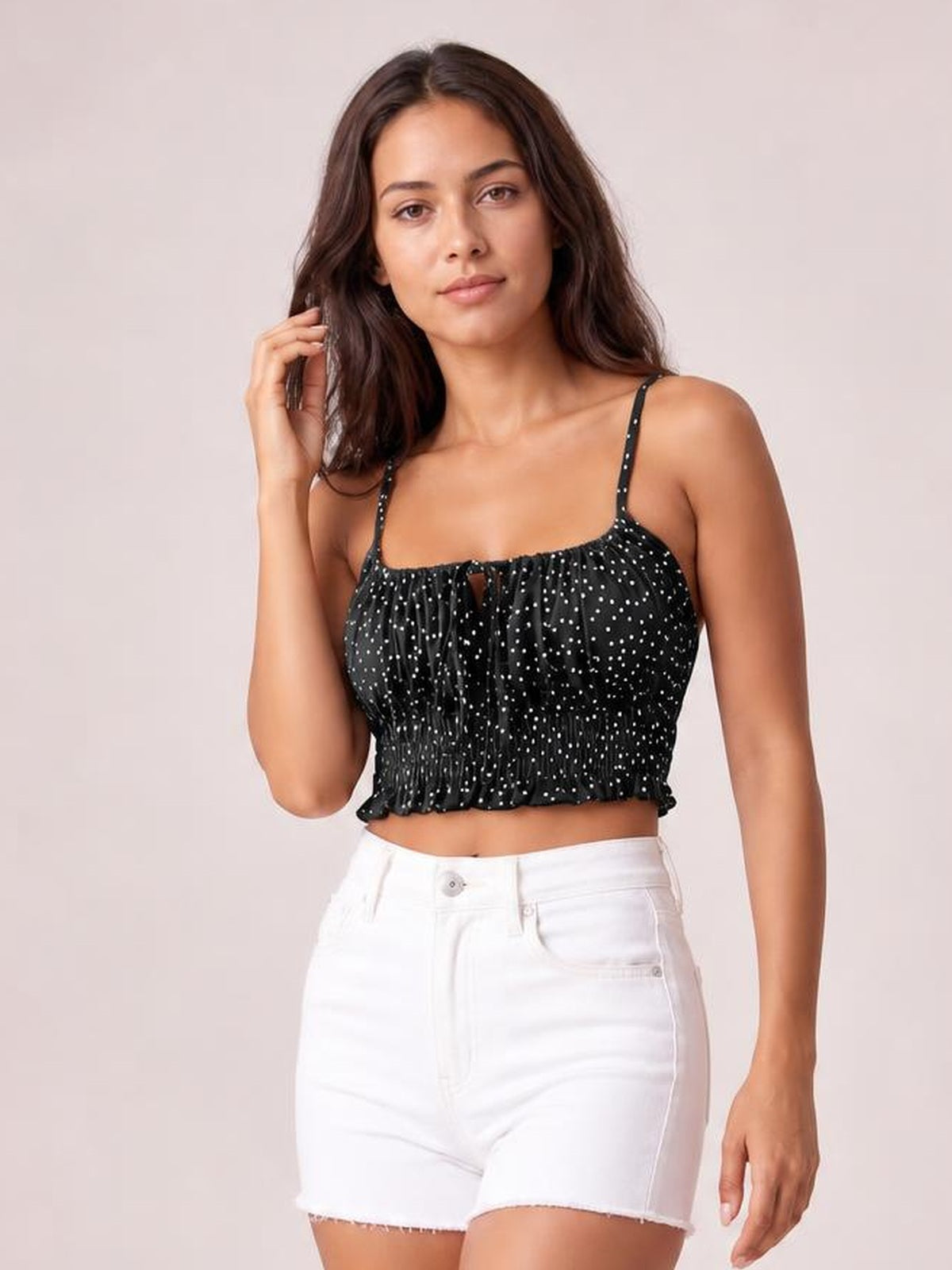 Polka Dot Tied Frill Trim Cami · Medium / Three-Quarter