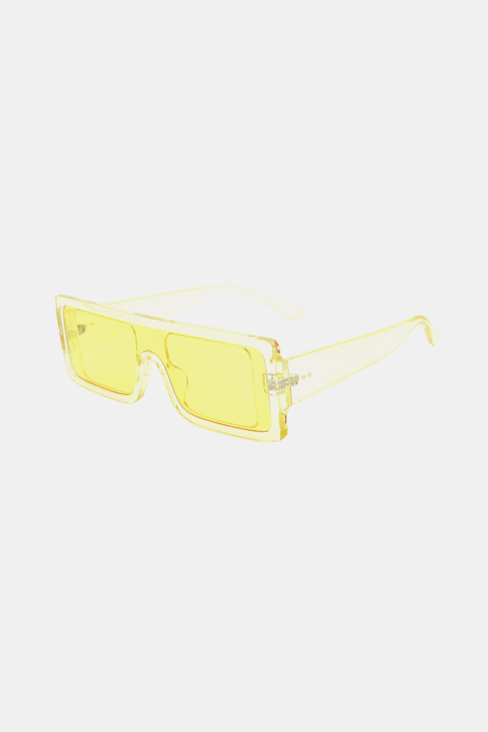 Translucent yellow polycarbonate rectangle sunglasses feature a broad, squared front, matching slim temples, and a sleek streamlined silhouette.