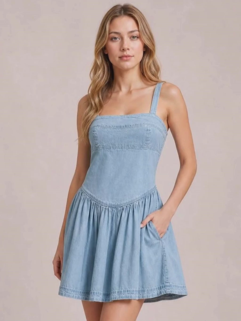 Load video: Smocked Crisscross Back Denim Mini Dress