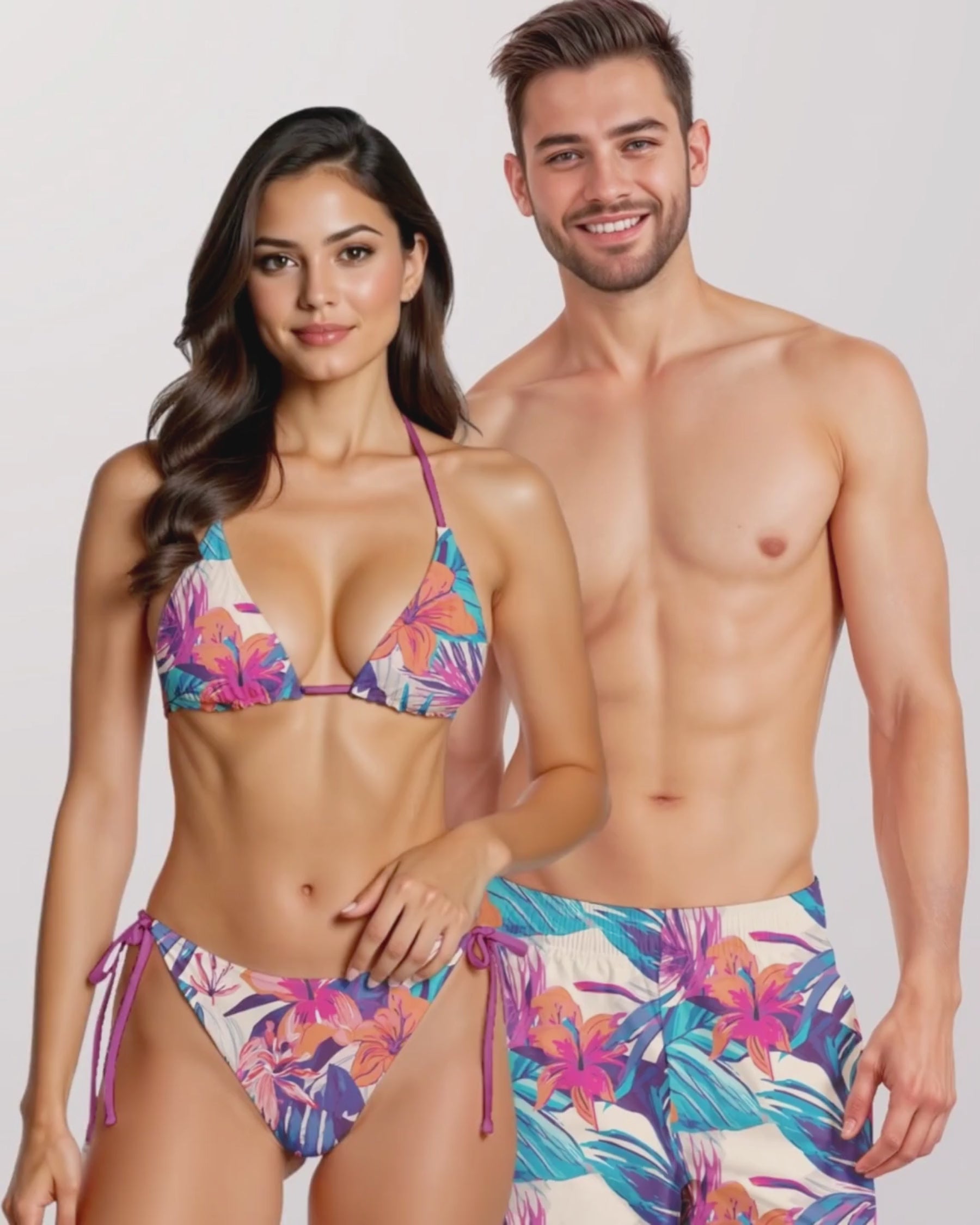 Load video: Couples Matching Swimsuits - Hawaiian Tropix VIII