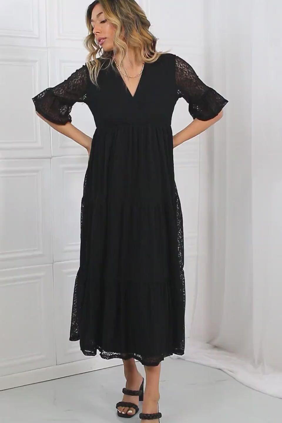 Load video: Lovely Lace Tiered Dress