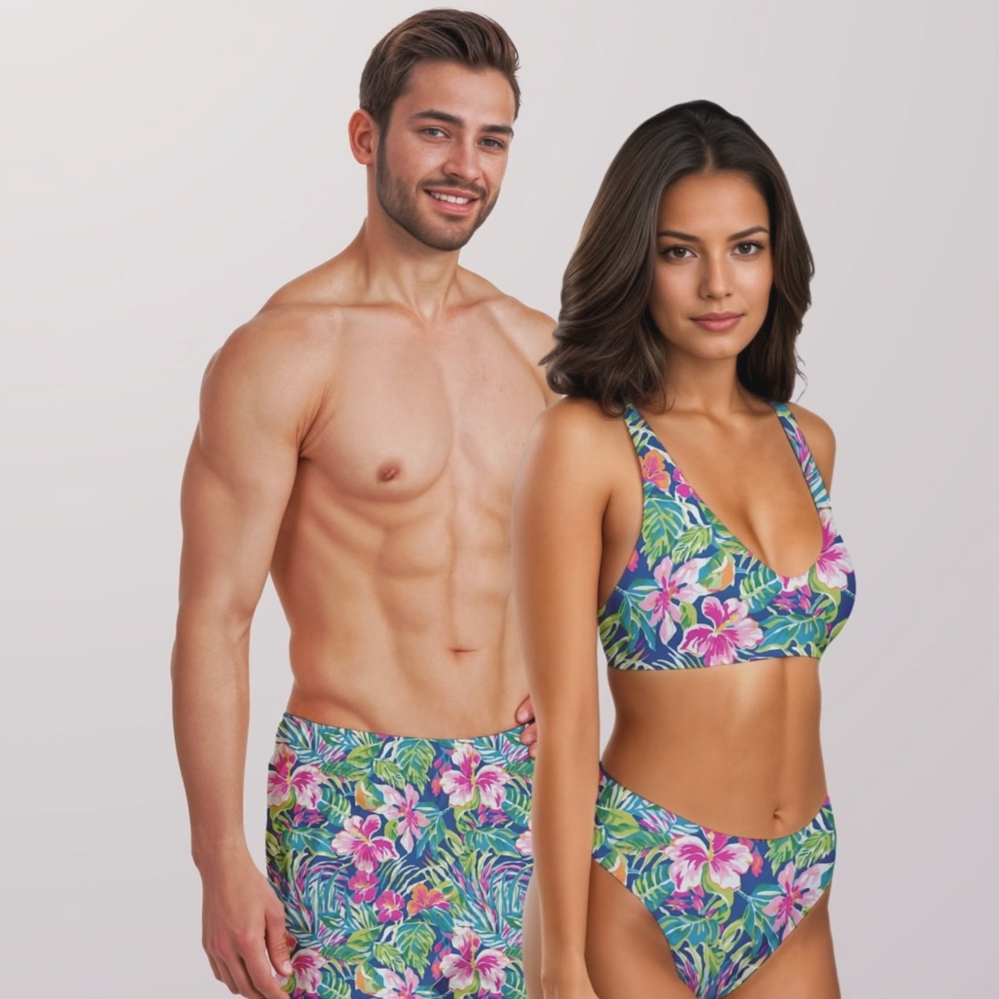 Load video: Couples Matching Swimsuits - Tropical XIX