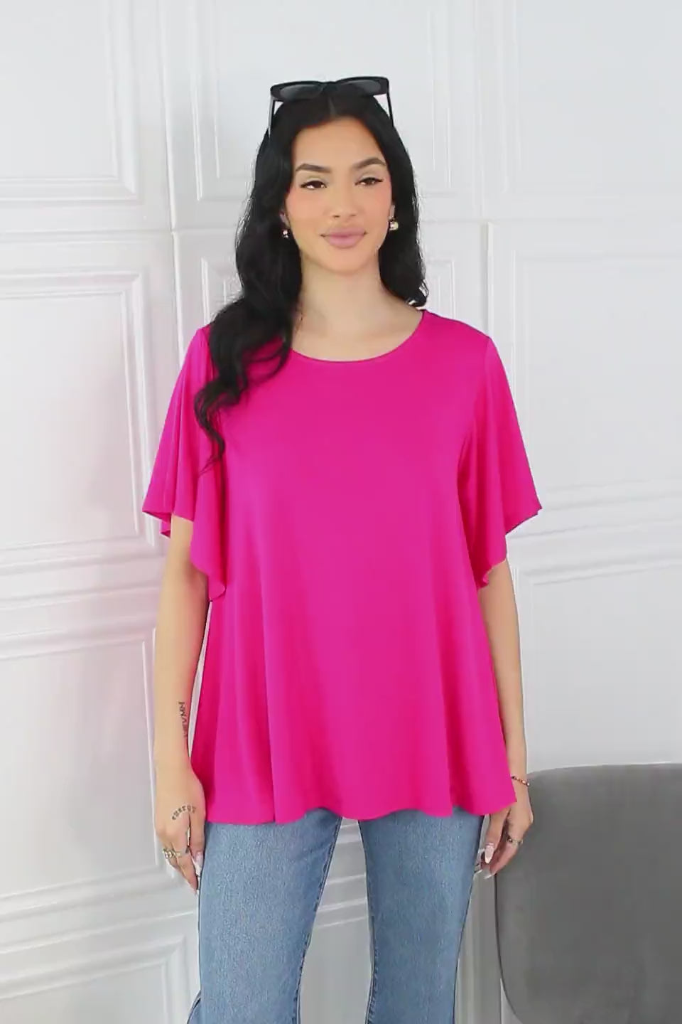 Load video: More Than Words Flutter Sleeve Top